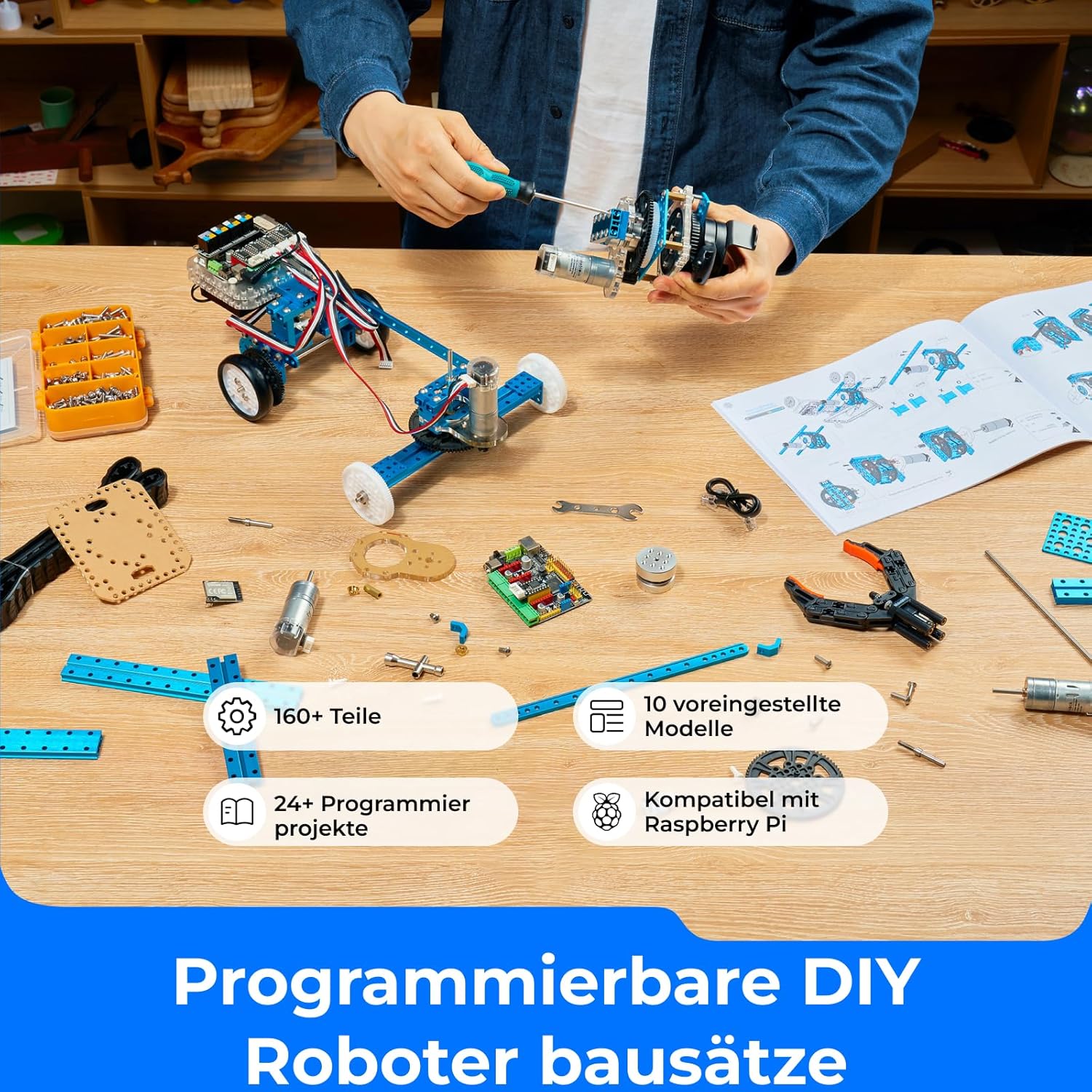 Makeblock mBot Ultimate, programmierbarer 10-in-1-Roboterbausatz, über 160 mechanische Teile und Module, Mainboard MegaPi, kompatibel mit Arduino und Raspberry Pi, drahtlose Fernbedienung – Bild 2