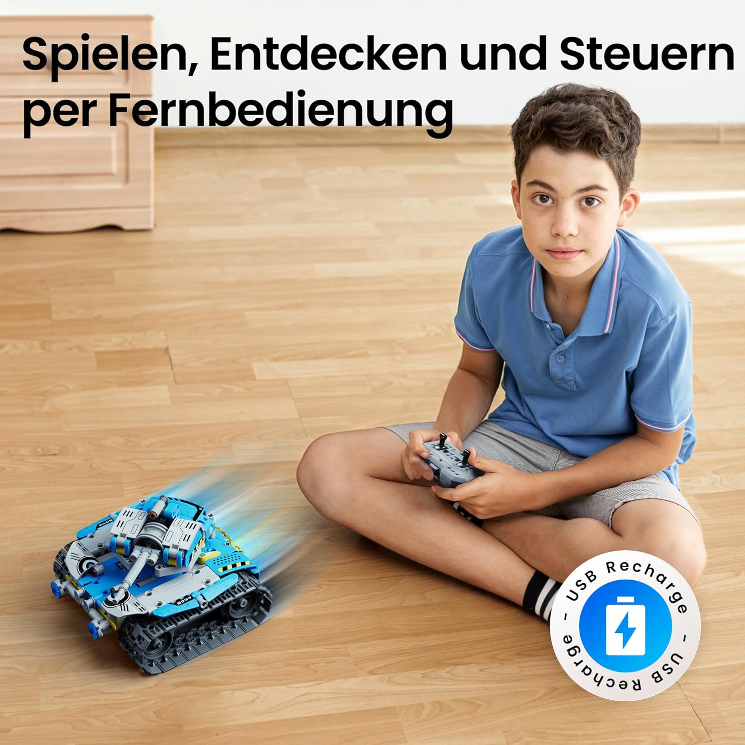Sillbird Technik Roboter Kinder Konstruktionsspielzeug, Programmierbarer Roboterbausatz, Ferngesteuerter Roboter mit Licht und Ton, 360° Drehung, STEM-Bauspielzeug, Jungengeschenk von 8-12 Jahren Jungen – Bild 4