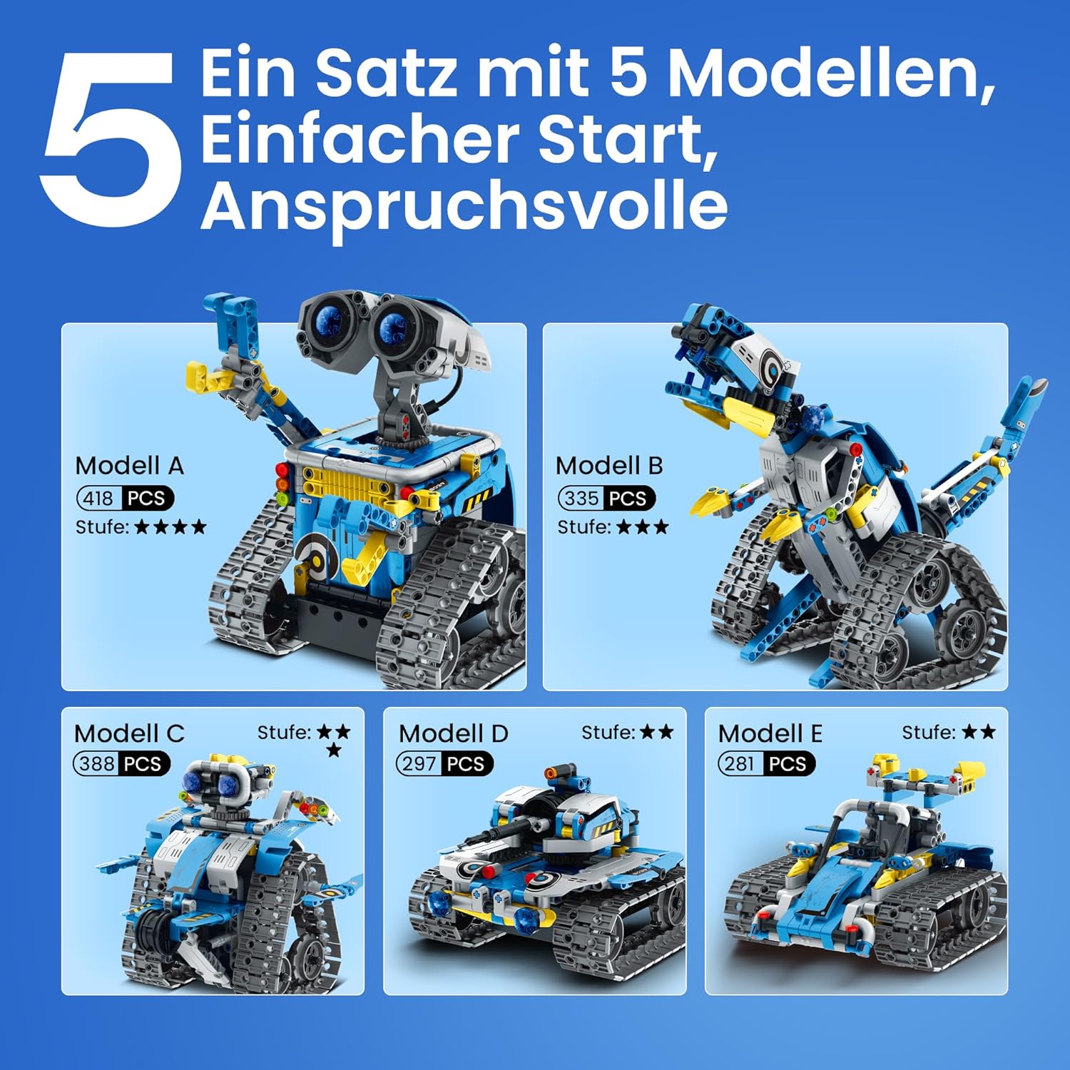 Sillbird Technik Roboter Kinder Konstruktionsspielzeug, Programmierbarer Roboterbausatz, Ferngesteuerter Roboter mit Licht und Ton, 360° Drehung, STEM-Bauspielzeug, Jungengeschenk von 8-12 Jahren Jungen – Bild 5