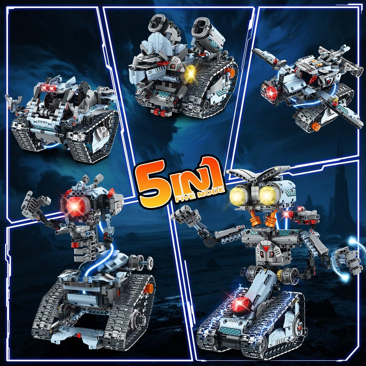 INSOON Technik Roboter Bauspielzeug mit Lichtern, 5-in-1 Roboter-Klemmbausteine mit App & Fernbedienung, RC-Panzer-Bausteine, 795 Teile, Lernspielzeug-Geschenk für Kinder, Jungen, Mädchen ab 14 Jahren – Bild 4