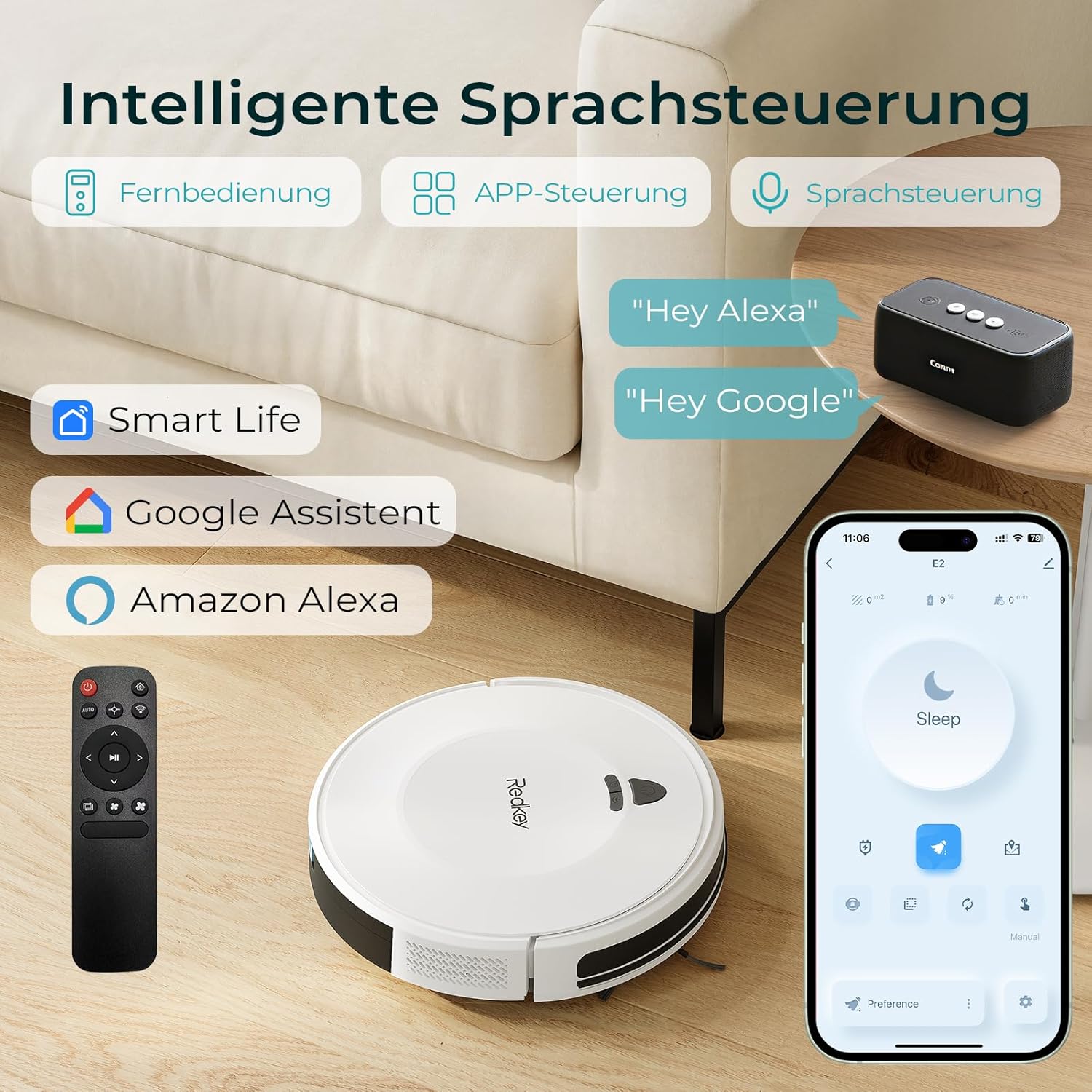 Redkey E6 Saugroboter mit 7000 Pa Saugleistung, dynamischer Navigation, bis zu 170 Minuten Laufzeit, Saugroboter mit Ladestation, Fernbedienung und App, ideal für Tierhaare – Bild 5