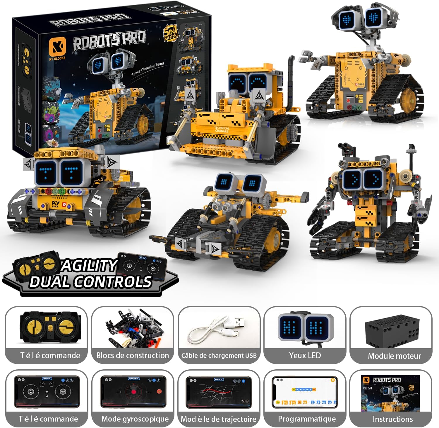 Technik Roboterbauspielzeug für Kinder, 5-in-1-Roboter mit App & ferngesteuertem Technic Wall Robotics Kit mit 16 LED-Gesichtsausdrücken, 373 Teile RC programmierbares Roboterspielzeug Geschenk für 6 7 8 10 – Bild 7