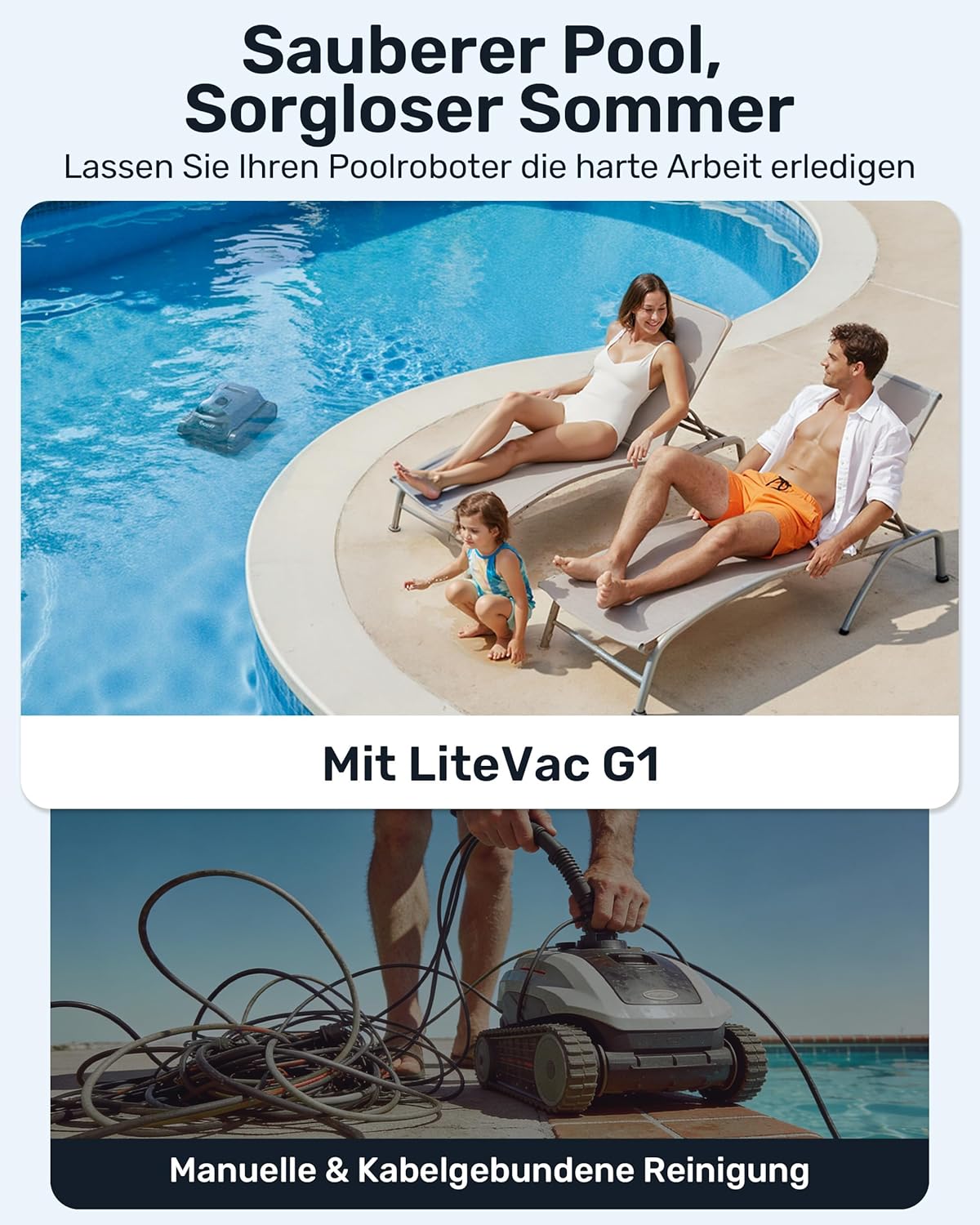Poolroboter Wand und Boden, Wasserlinie, flache Zone 4-in-1, bis zu 200 Minuten Laufzeit, leichte 6,9 kg, 3μm Ultrafeinfilter, starker Pool-Suager-Akku für Pools bis zu 200 m² – Bild 10