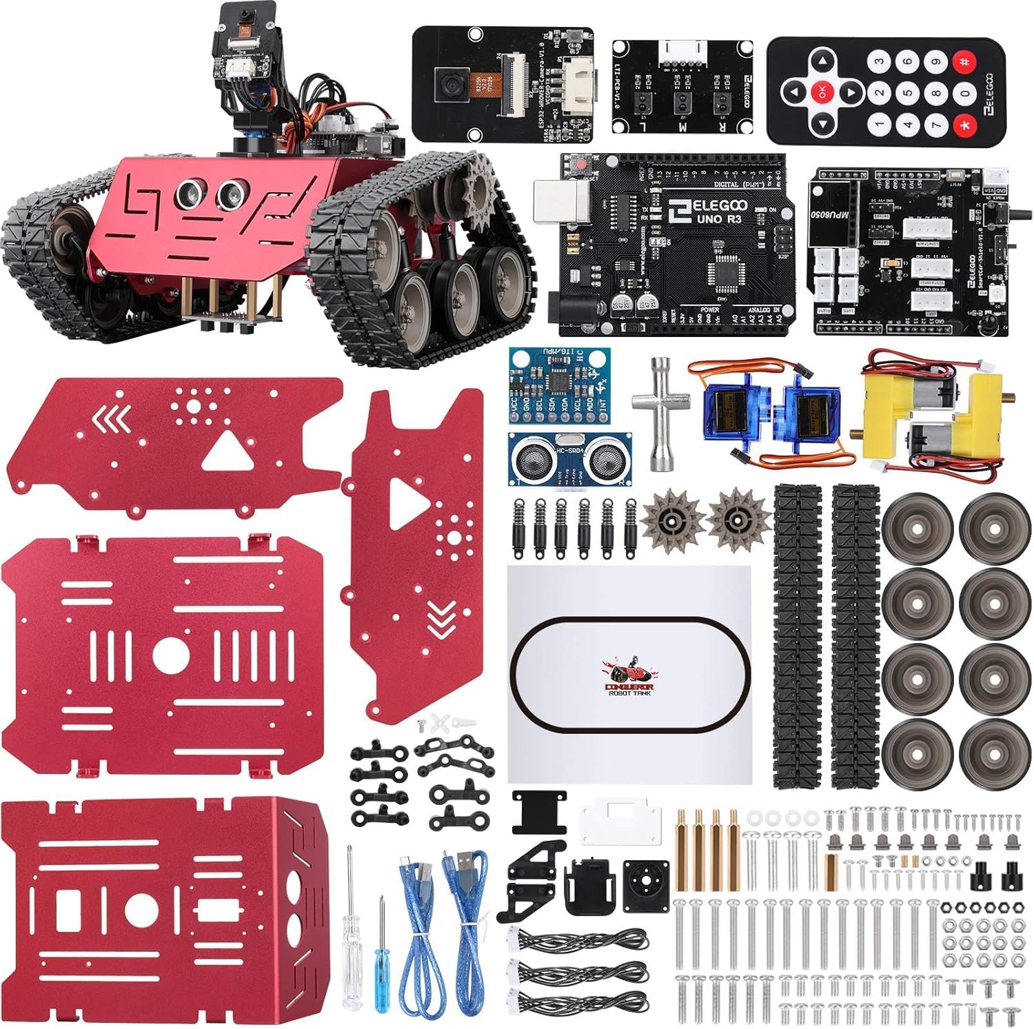 ELEGOO Smart Robot Tank Kit kompatibel mit Arduino IDE, elektronischer Bausatz mit UNO R3, Ultraschallsensor, Bluetooth-Modul, Kameramodul, Auto-Panzer-Roboterspielzeug für Kinder