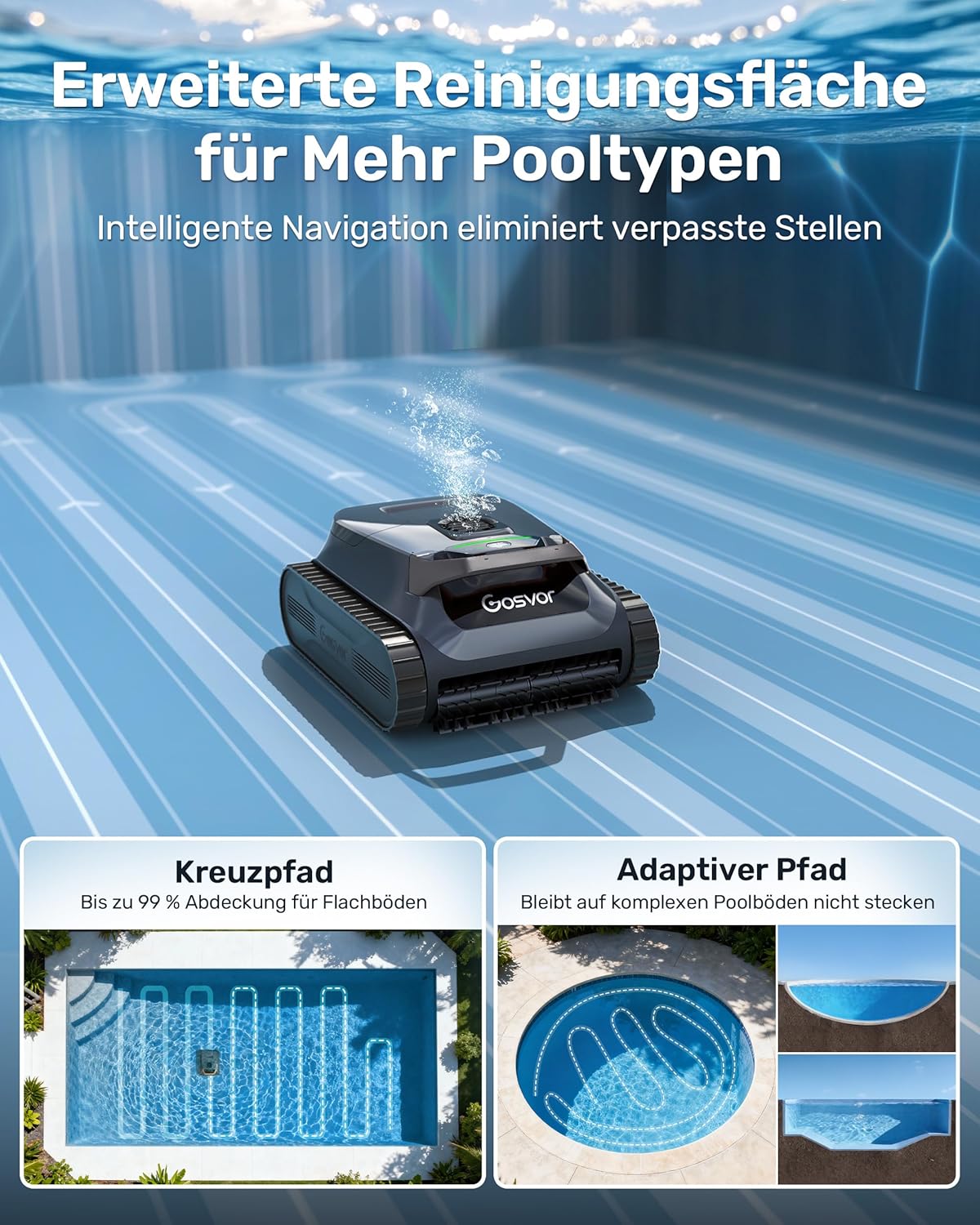Poolroboter Wand und Boden, Wasserlinie, flache Zone 4-in-1, bis zu 200 Minuten Laufzeit, leichte 6,9 kg, 3μm Ultrafeinfilter, starker Pool-Suager-Akku für Pools bis zu 200 m² – Bild 2