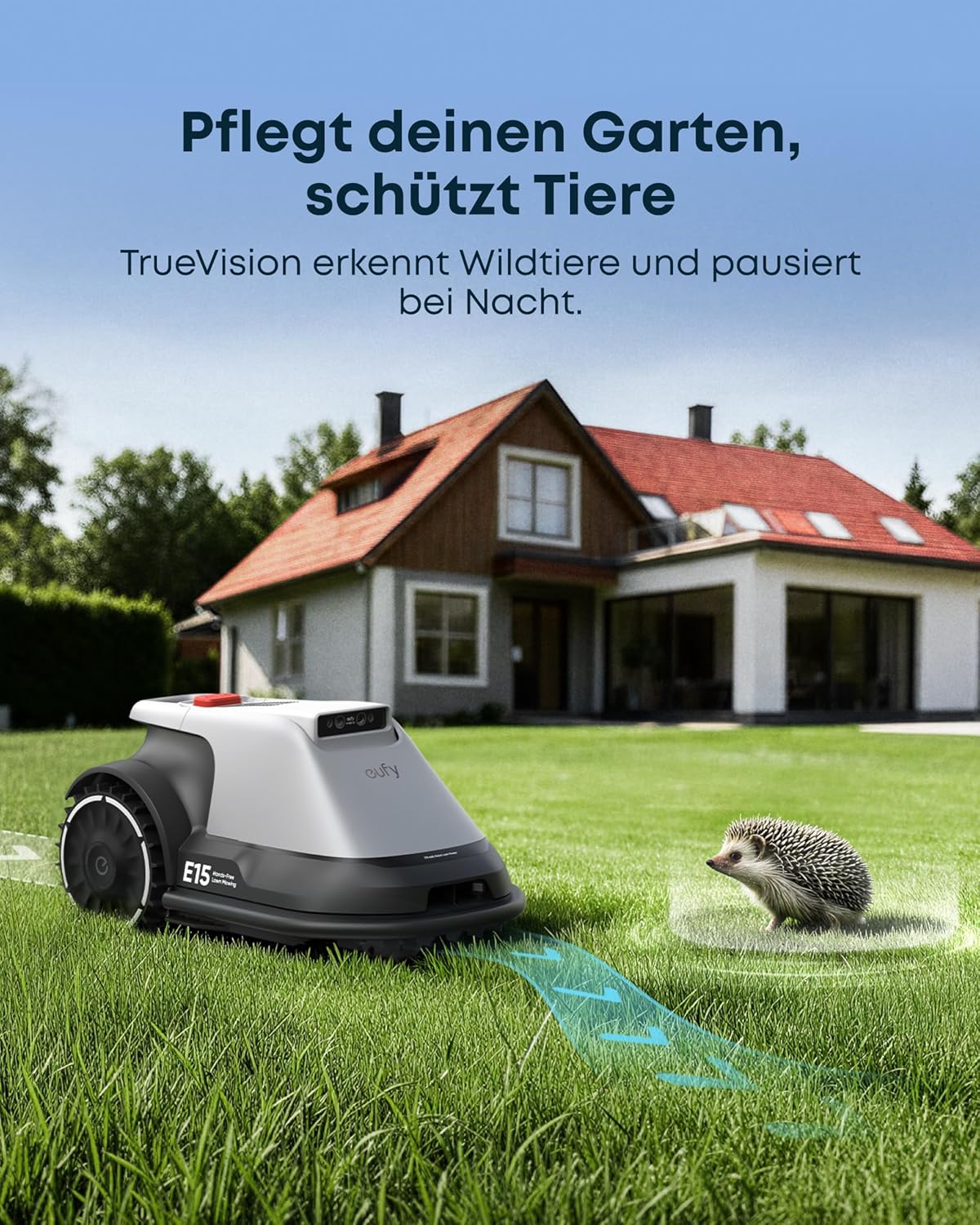 eufy E15 Roboter-Rasenmäher ohne Begrenzungskabel, keine Signalausfälle, kein RTK, TrueVision-Technologie, intelligente Navigation, Garten bis zu 800 m², präziser Kantenschnitt, Hindernisvermeidung, App-Steuerung – Bild 10