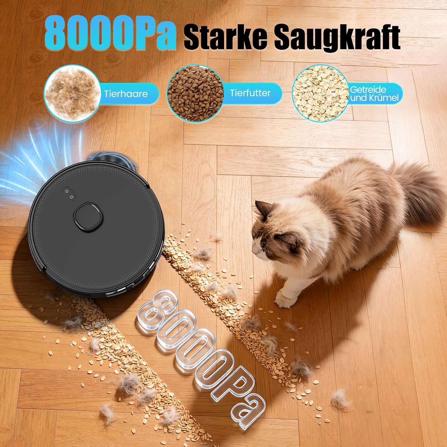 Saugroboter mit Wischfunktion, Staubsaugerroboter mit Saugstation 3,5 L, 5000 Pa Saugleistung, LiDAR-Navigation, E10+ Saug- und Wischroboter für Tierhaare, Teppichböden, ca – Bild 2