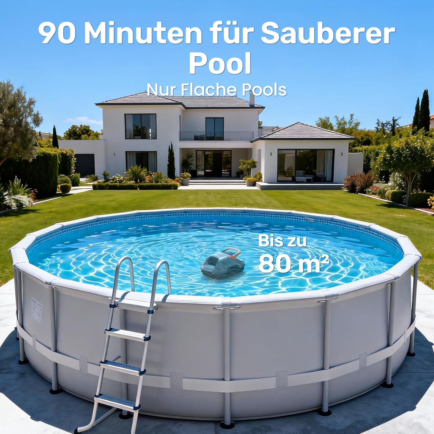 Pool-Roboter-Akku, 4500 LPH, effiziente Reinigung mit 90 Minuten Laufzeit, 3,4 kg leichter Bodenstaubsauger, einfach zu bedienen und zu warten, Pool-Staubsauger für Pools mit flachem Boden – Bild 4