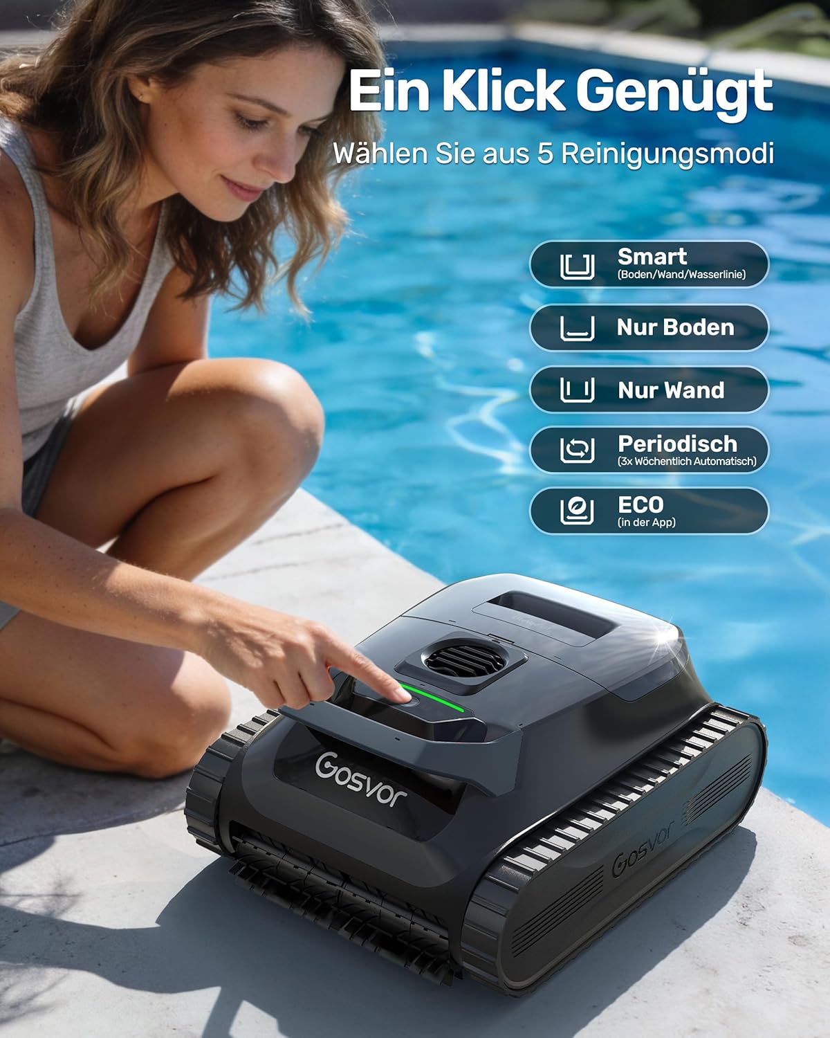 Poolroboter Wand und Boden, Wasserlinie, flache Zone 4-in-1, bis zu 200 Minuten Laufzeit, leichte 6,9 kg, 3μm Ultrafeinfilter, starker Pool-Suager-Akku für Pools bis zu 200 m² – Bild 6