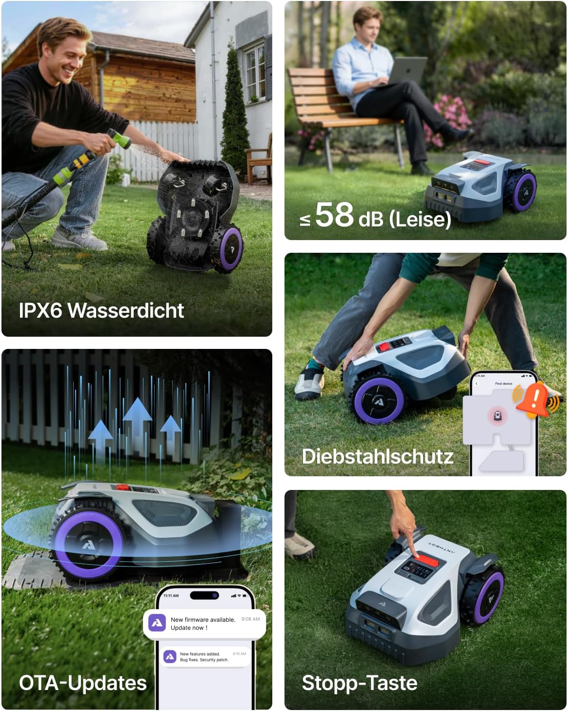 ANTHBOT M9 Robotic Lawnmower without Boundary Cable with Precise RTK Navigation and Dual Vision, AI Obstacle Avoidance, App Control, for Gardens up to 900 m², Compact Lawnmower Robot with 45% Incline – Bild 9