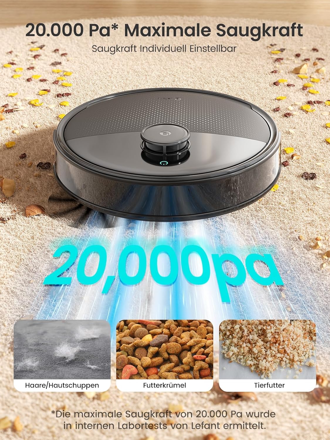 LEFANT M3 Max Saugroboter mit Wischfunktion, Anti-Tangle, 20.000 Pa Saugkraft, Vermeidung von Hindernissen, Multi-Etagen-Kartierung, LiDAR-Navigation, WLAN 2,4G/5G, App und Alexa, 210 Min. max – Bild 3