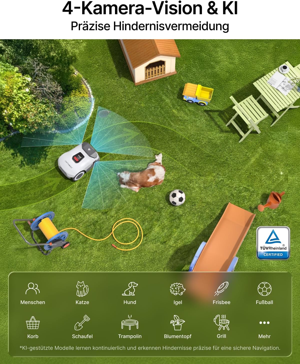 ANTHBOT Genie 600 Roboter-Rasenmäher mit Einzelgarage, ohne Begrenzungskabel, RTK und 4-Kamera-Vision, KI-Hinderniserkennung, präzise Navigation, intelligente App-Steuerung, max. 900 m² – Bild 4