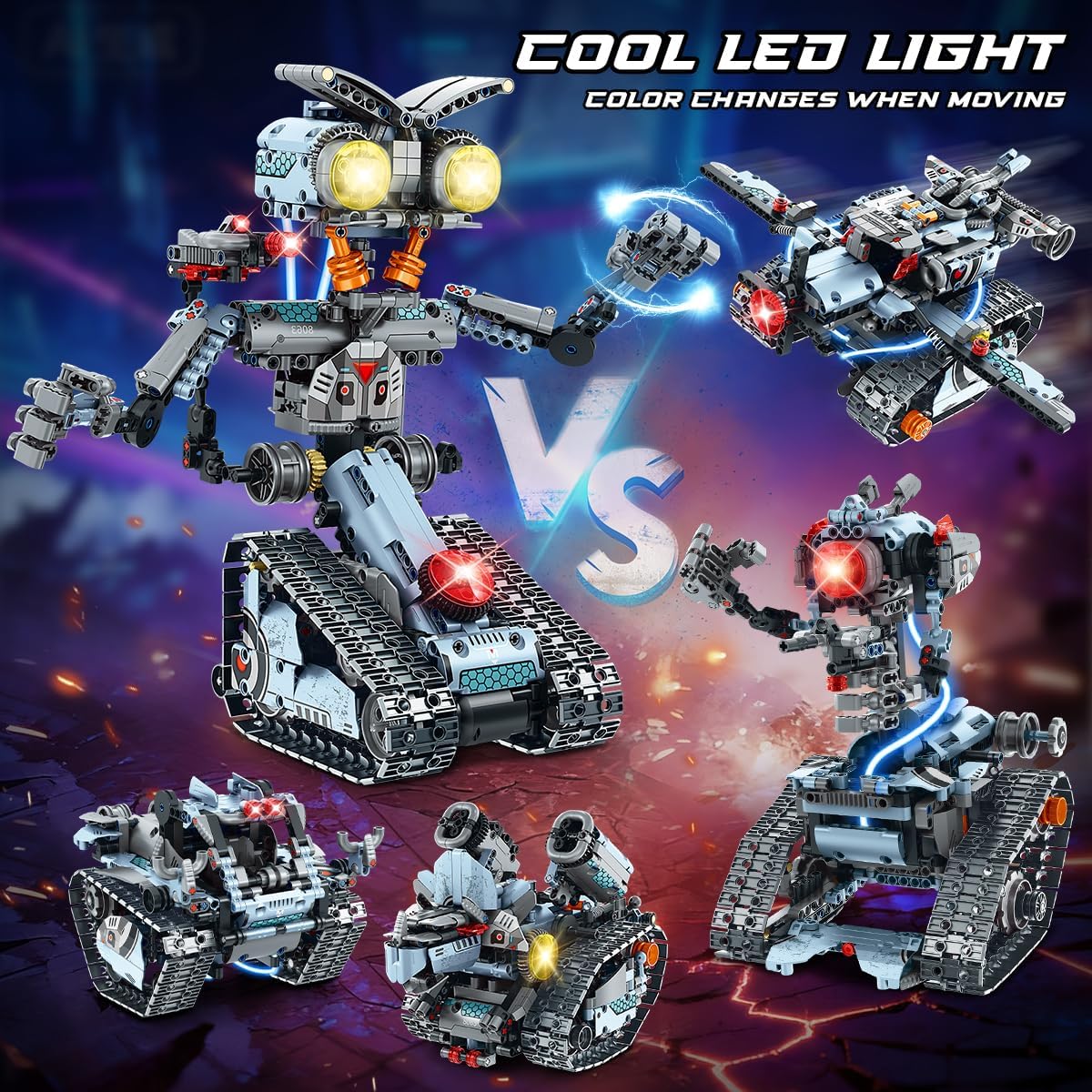 INSOON Technik Roboter Bauspielzeug mit Lichtern, 5-in-1 Roboter-Klemmbausteine mit App & Fernbedienung, RC-Panzer-Bausteine, 795 Teile, Lernspielzeug-Geschenk für Kinder, Jungen, Mädchen ab 14 Jahren – Bild 3