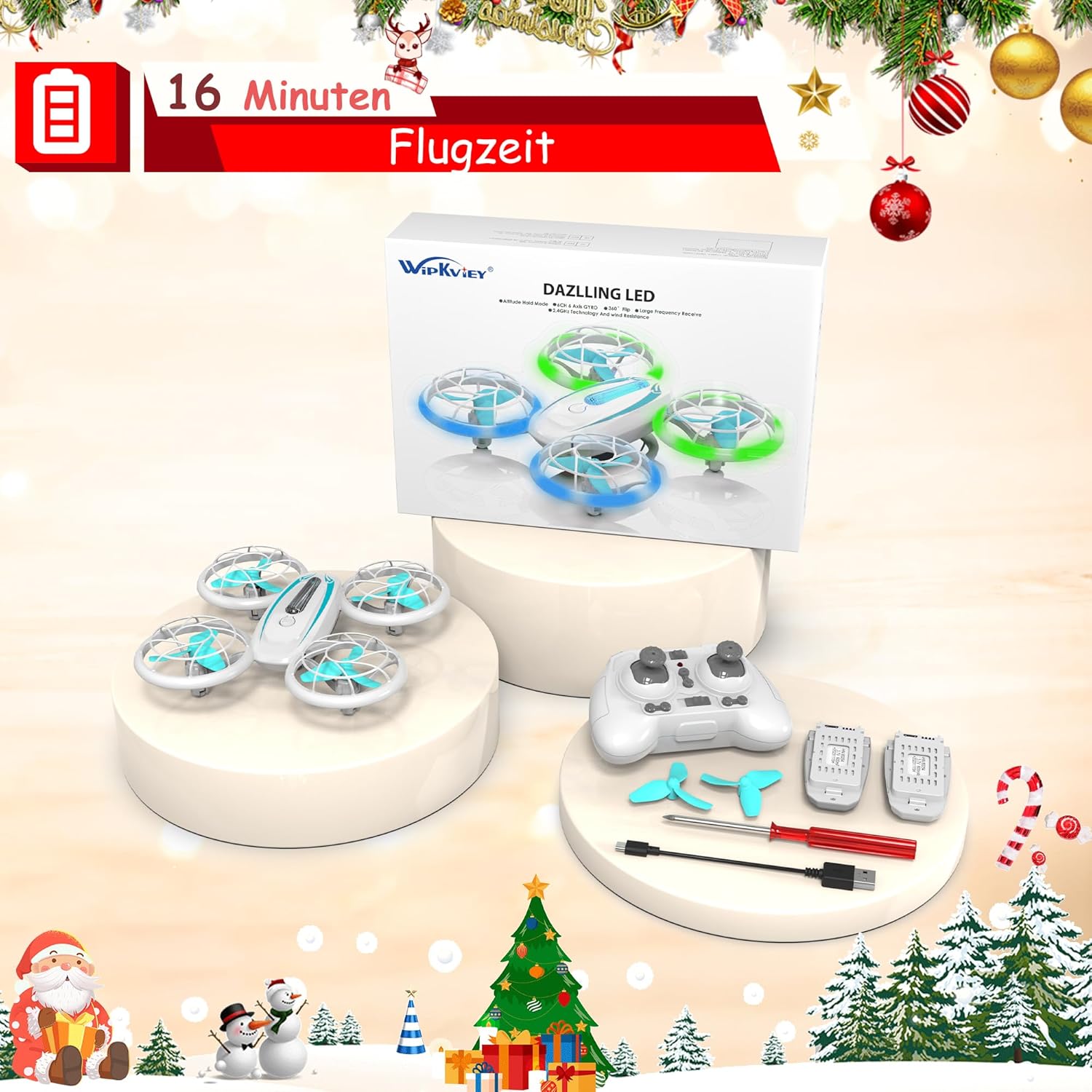 Wipkviey T18 Mini-Drohne für Kinder, ferngesteuerter Quadrocopter mit Höhenhaltung, Headless-Modus, LED-Lichtern und 360°-Flips, Spielzeugdrohne für Jungen und Mädchen, 2 Batterien – Bild 7