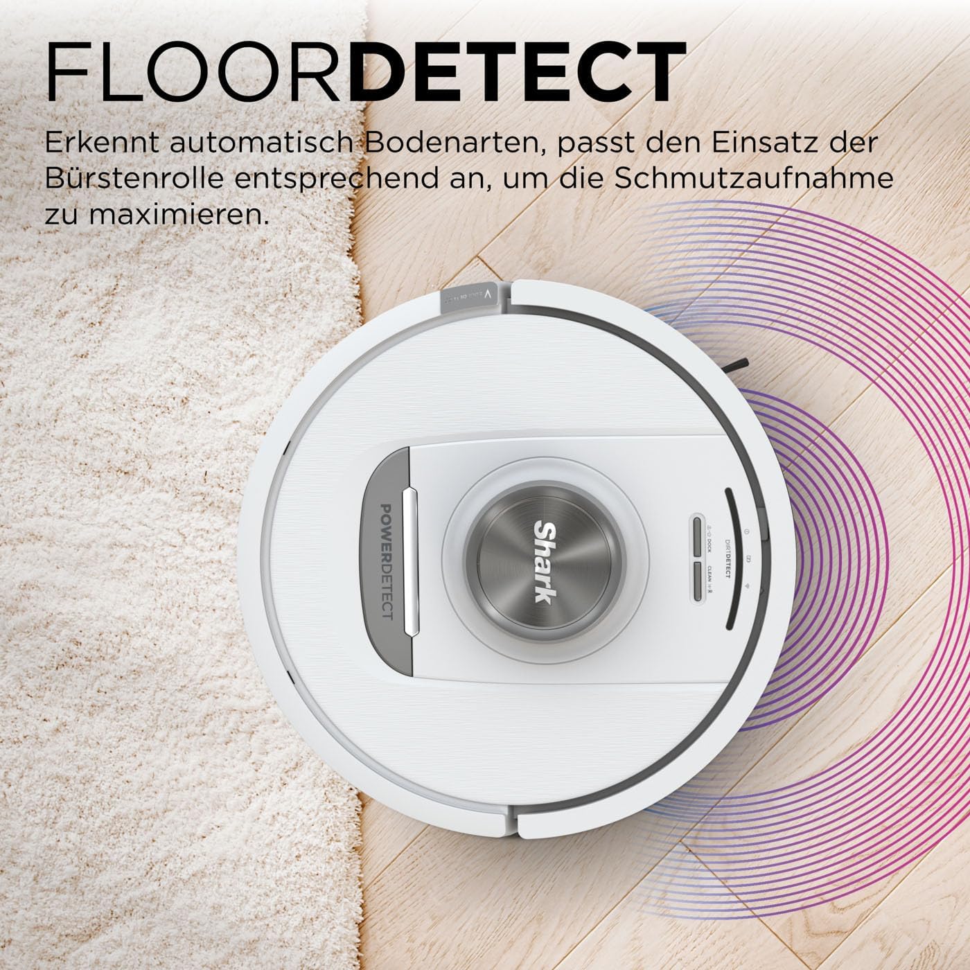 Shark PowerDetect Roboter-Staubsauger mit Saugstation, selbstreinigend, selbstentleerend bis zu 60 Tage, für Tierhaare, Teppiche und Hartböden, mit 3D- und LiDAR-Navigation, 14,5 cm flach weiß – Bild 5