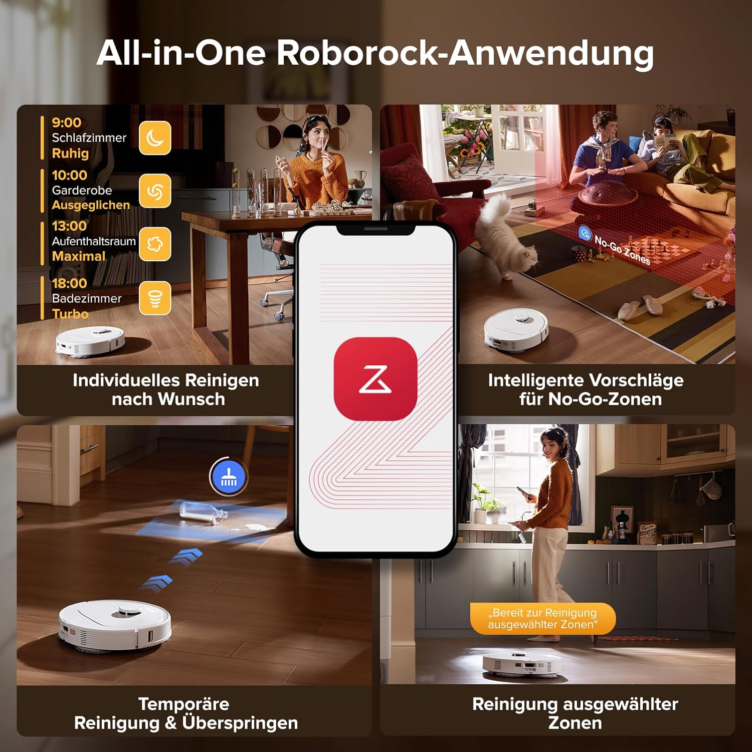 roborock QV 35S Roboter-Staubsauger-Set mit Wischfunktion, 10.000 Pa HyperForce-Saugkraft, Anti-Tangle-Bürsten, anhebbaren Schleudermopps, intelligenter Hindernisvermeidung, All-in-One-Dock (weiß) – Bild 10