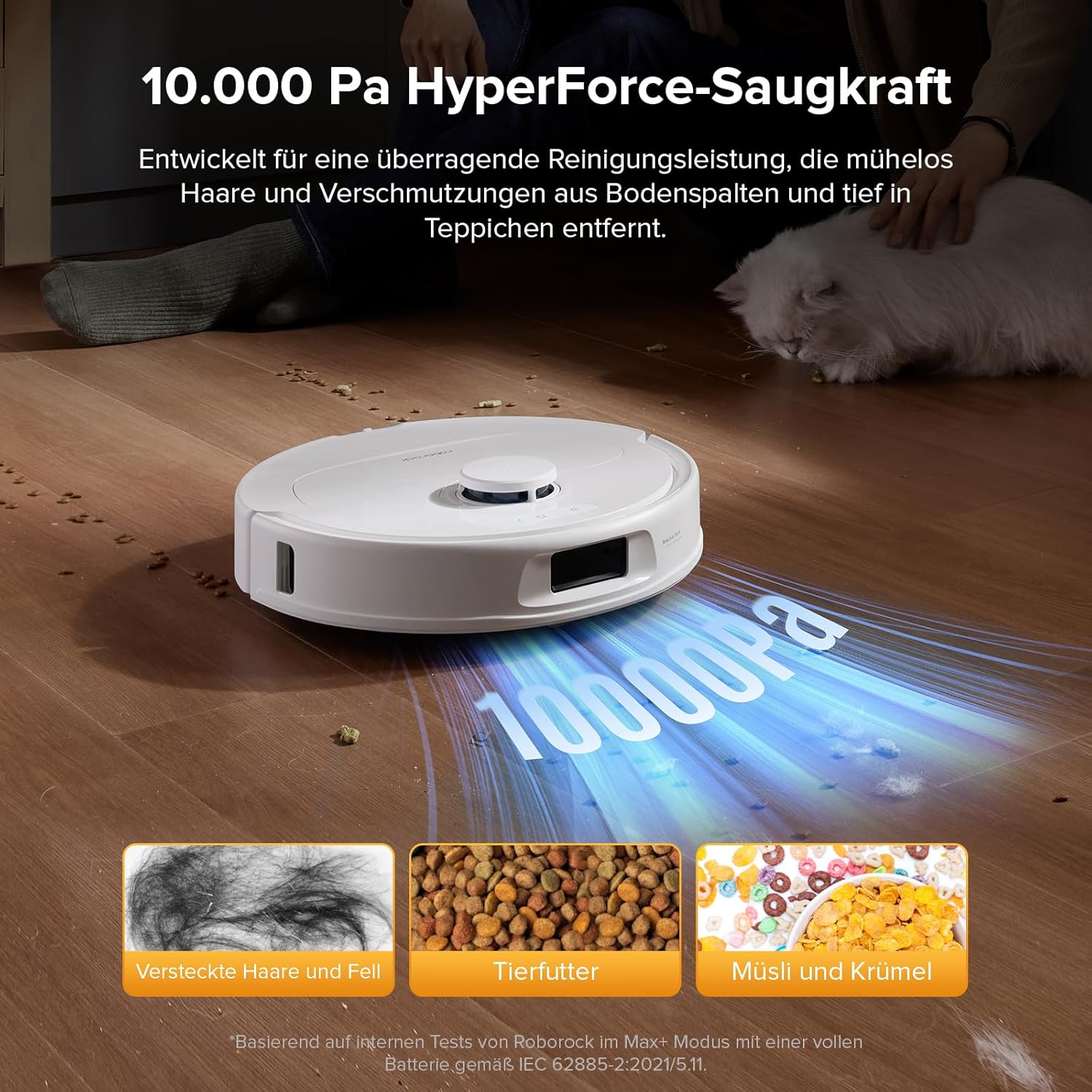 roborock QV 35S Roboter-Staubsauger-Set mit Wischfunktion, 10.000 Pa HyperForce-Saugkraft, Anti-Tangle-Bürsten, anhebbaren Schleudermopps, intelligenter Hindernisvermeidung, All-in-One-Dock (weiß) – Bild 2