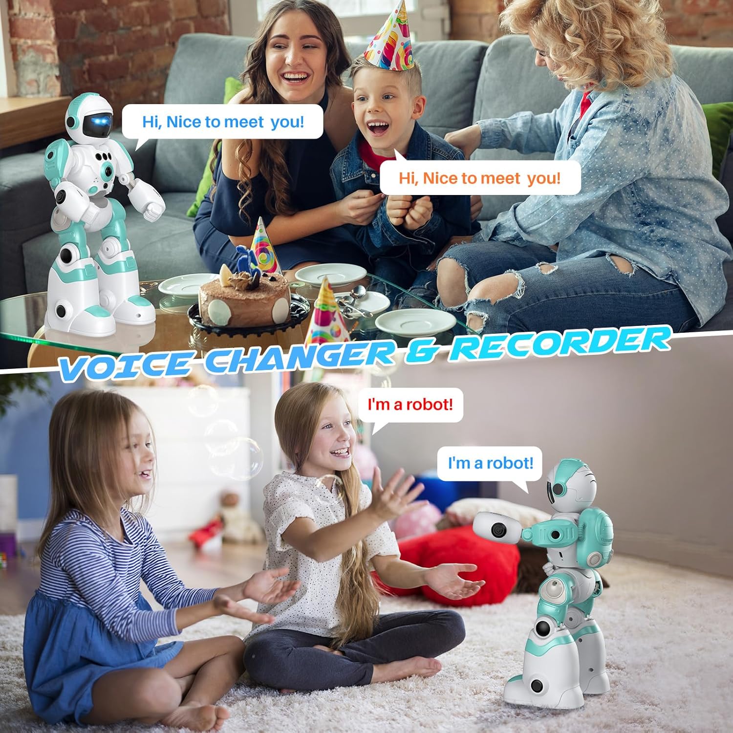 SIMREX Roboter-Kinderspielzeug, wiederaufladbar und projizierbar, RC-Roboter mit LED-Augen und Musik, RC-Spielzeug mit Gestensensor für Kinder im Alter von 3 4 5 6 7 8 Jahren als Geschenk für Jungen und Mädchen, Hellblau – Bild 5