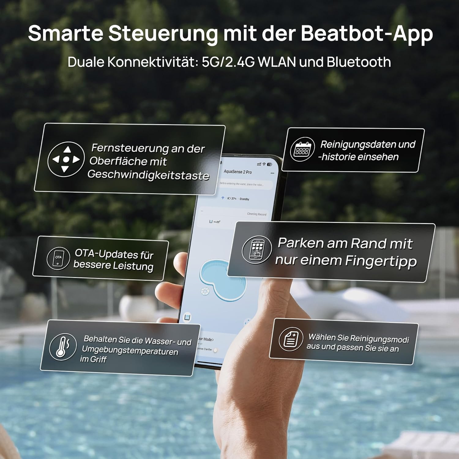 Beatbot AquaSense 2 Pro Poolroboter-Set mit Klärer-Set, Pool-Staubsauger-Design für die Reinigung von Boden, Wänden, Oberflächen und Klärung von Wasser, schwimmt nach der Reinigung auf der Wasseroberfläche – Bild 7