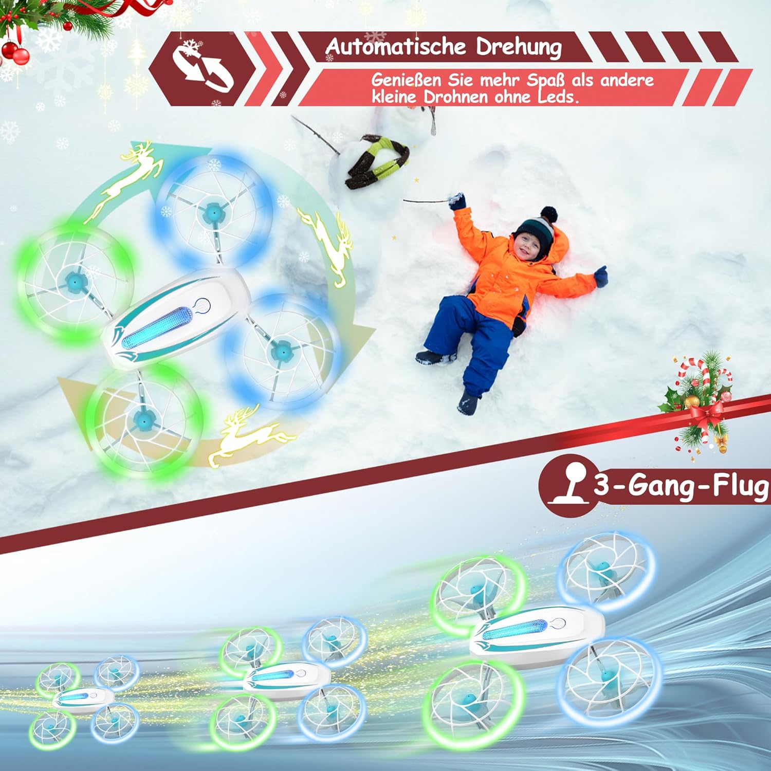 Wipkviey T18 Mini-Drohne für Kinder, ferngesteuerter Quadrocopter mit Höhenhaltung, Headless-Modus, LED-Lichtern und 360°-Flips, Spielzeugdrohne für Jungen und Mädchen, 2 Batterien – Bild 4