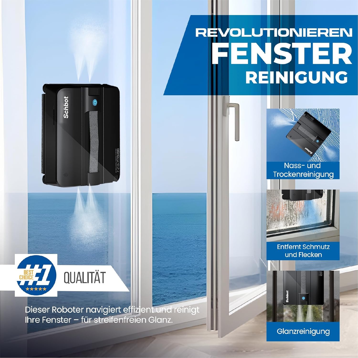 Wind X3 Spray 2025 Fensterreinigungsroboter – Fensterreiniger für den Innen- und Außenbereich für rahmenloses und rahmenloses Glas – Bild 4