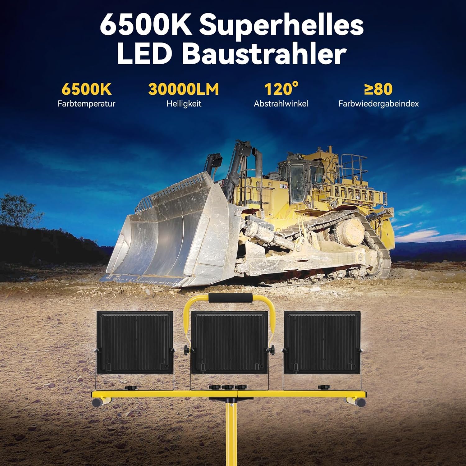 300W LED Baustrahler 6500K Richtungsverstellbar LED Baustrahler 230V Kaltweißer Scheinwerfer 30000lm Arbeitsleuchte IP65 Wasserdichter Bauscheinwerfer für Baustellen – Bild 6