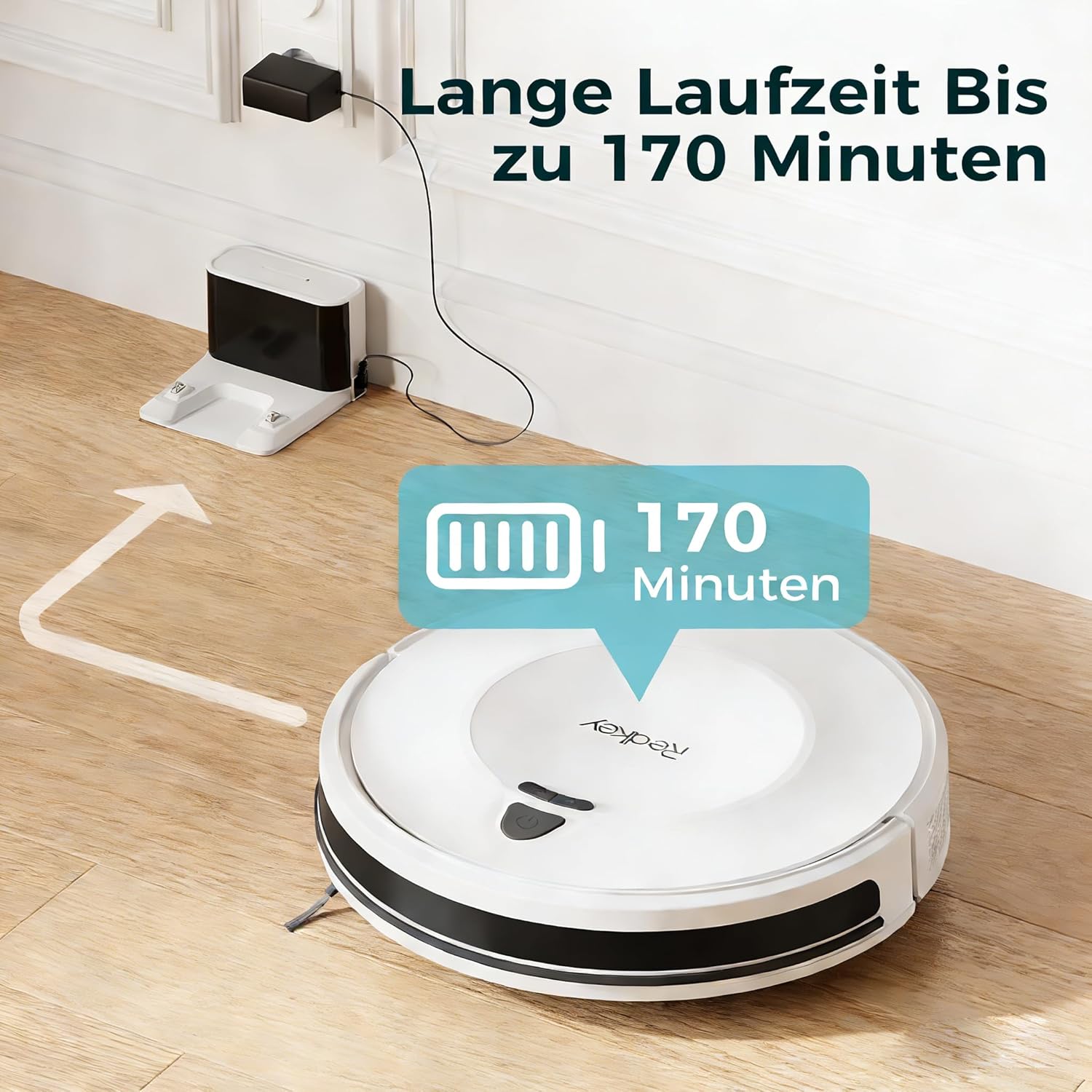 Redkey E6 Saugroboter mit 7000 Pa Saugleistung, dynamischer Navigation, bis zu 170 Minuten Laufzeit, Saugroboter mit Ladestation, Fernbedienung und App, ideal für Tierhaare – Bild 6