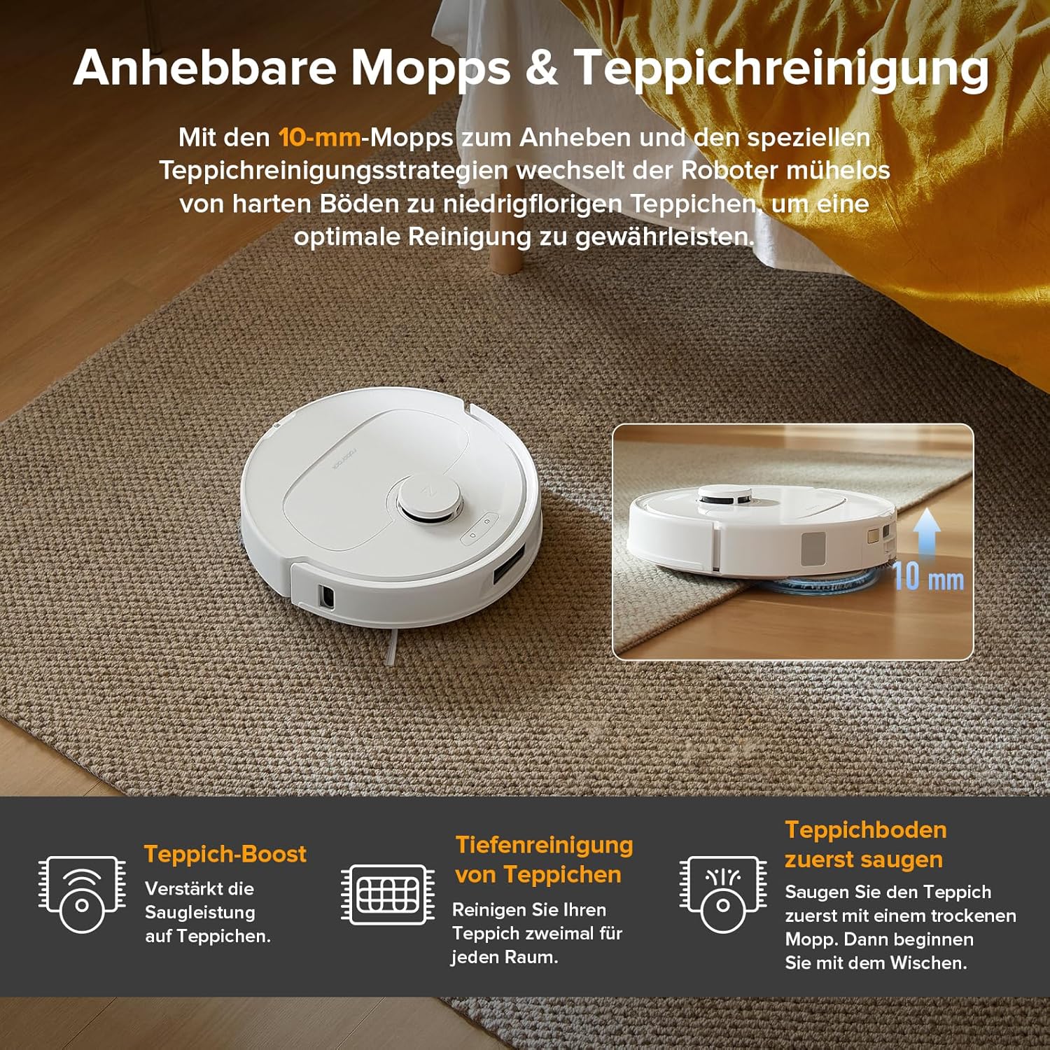 roborock Qrevo Series Roboterstaubsauger mit Wischfunktion und Hebemopp, 8000 Pa Saugkraft (verbessert durch Qrevo S), Anti-Tangling-Seitenbürste, Hindernisvermeidung, All-in-One-Dock, Weiß (QV 35A) – Bild 8