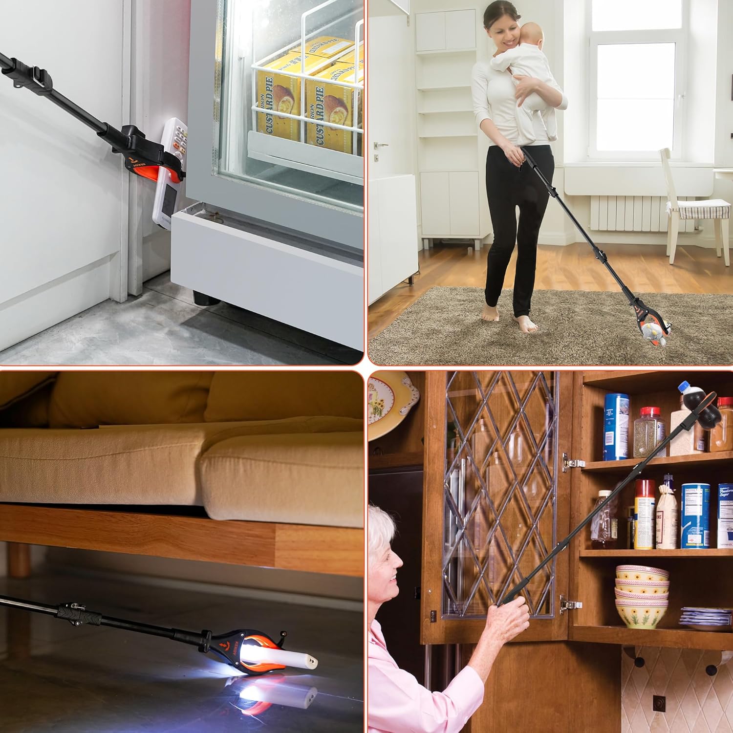 Kekoy 112 cm Greifer mit Licht, faltbarer Greifer für Senioren, Greifzange, drehbarer Kopf, Greifhilfe für Senioren mit Magnet, langes Greifwerkzeug mit Magnetspitzen (Orange, 1 Stück) – Bild 5