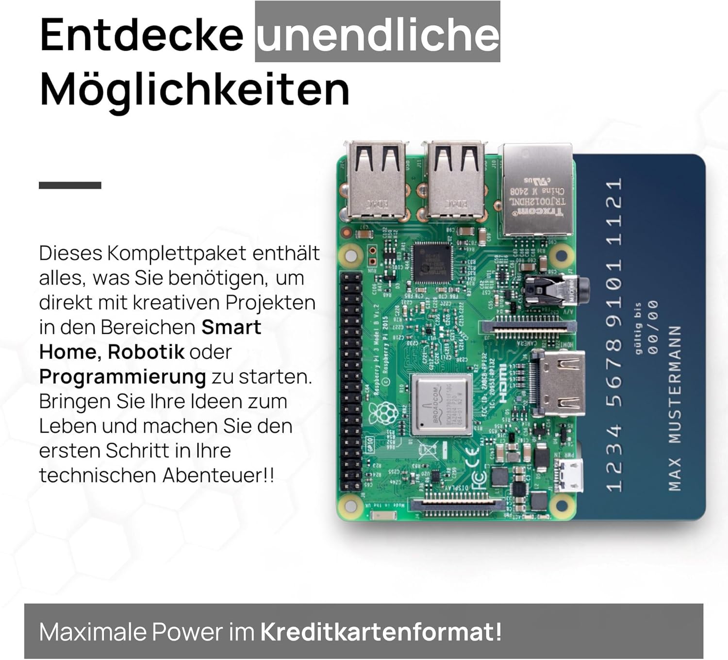 Raspberry Pi 3 B Starter-Set | Stromversorgung | Wohnen | 64GB-Edition | HDMI-Kabel 1 m | USB-Kartenleser | Kühlkörper | Raspberry Pi 3 B 1 GB RAM – Bild 5