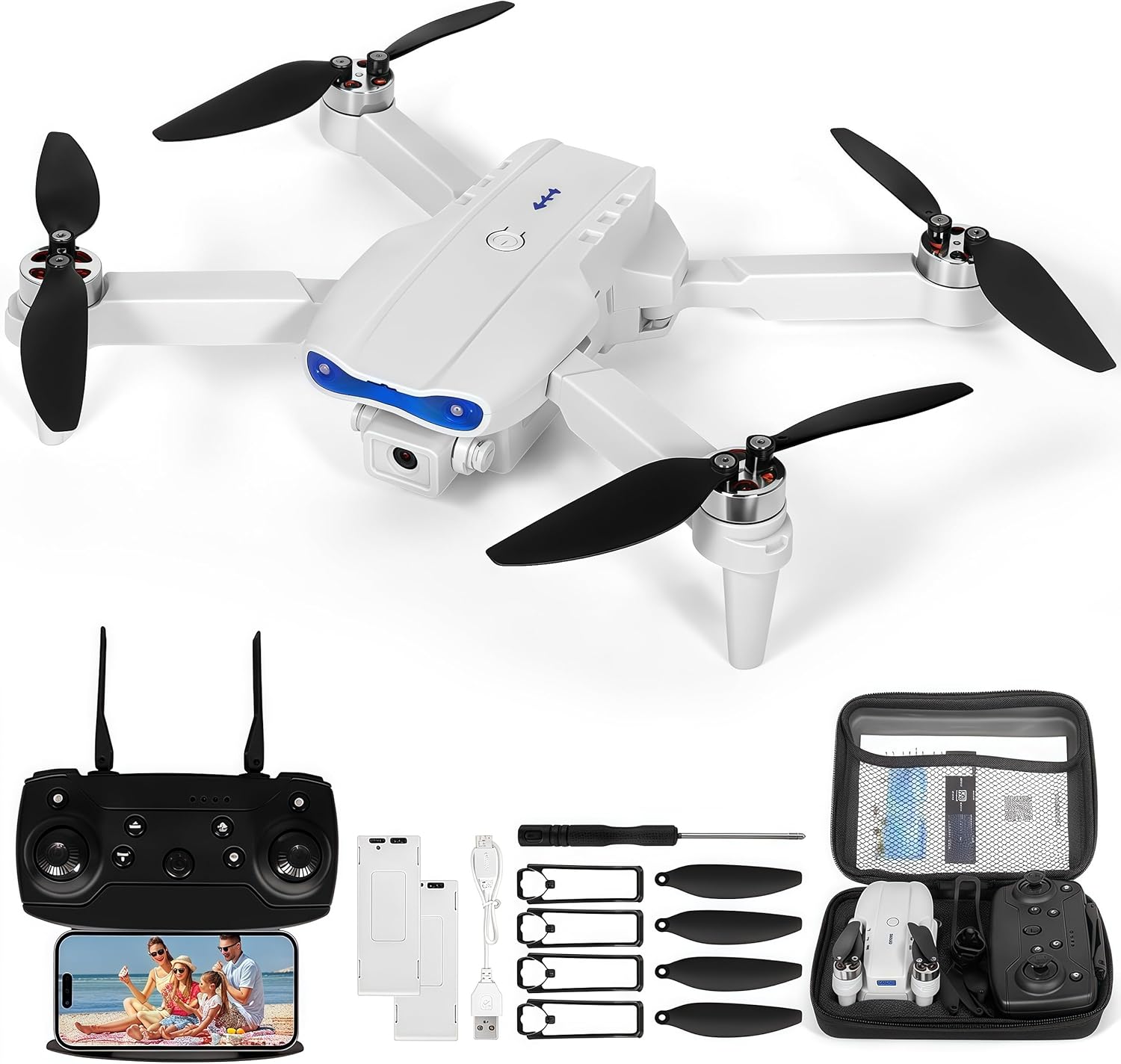 Drohne mit Kamera 1080P HD für Kinder, WiFi-FPV-Drohne für Anfänger, RC-Quadcopter mit 2 Batterien, Schwerkraftsensor, 3D-Flip-Modus, Ein-Knopf-Start/Landung, Höhenhaltemodus, Headless-Modus