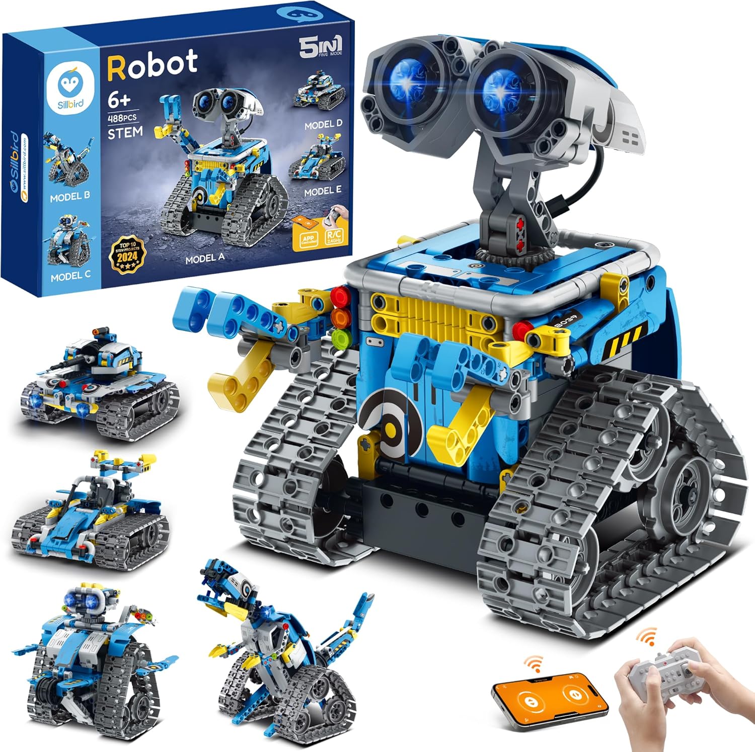 Sillbird Technik Roboter Kinder Konstruktionsspielzeug, Programmierbarer Roboterbausatz, Ferngesteuerter Roboter mit Licht und Ton, 360° Drehung, STEM-Bauspielzeug, Jungengeschenk von 8-12 Jahren Jungen