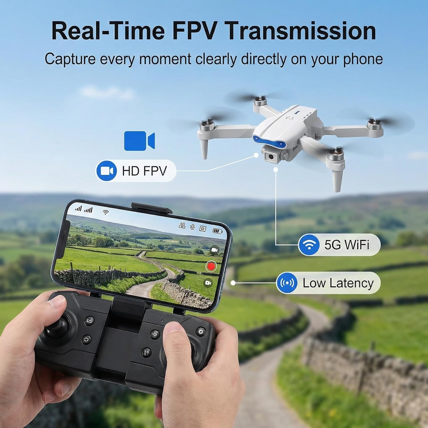 Drohne mit Kamera 1080P HD für Kinder, WiFi-FPV-Drohne für Anfänger, RC-Quadcopter mit 2 Batterien, Schwerkraftsensor, 3D-Flip-Modus, Ein-Knopf-Start/Landung, Höhenhaltemodus, Headless-Modus – Bild 4