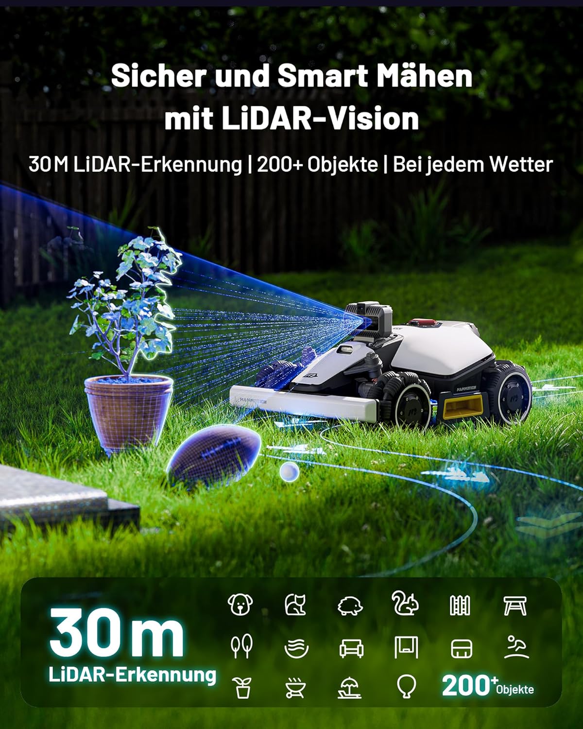 MAMMOTION LUBA Mini AWD LiDAR Roboter-Rasenmäher ohne Begrenzungskabel mit 3D LiDAR + Vision, ohne RTK-Antenne, automatische Kartierung, empfohlen für 1.500 m², 4G-Modul, bis zu 80 % Steigung – Bild 10