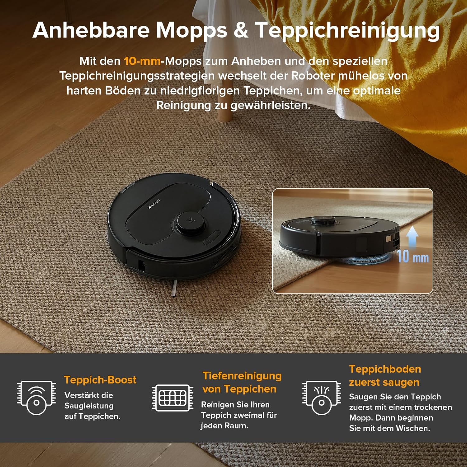 roborock Qrevo Series Roboterstaubsauger mit Wischfunktion und Hebemopp, 8000 Pa Saugkraft (verbessert durch Qrevo S), Anti-Tangling-Seitenbürste, Hindernisvermeidung, All-in-One-Dock, Schwarz (QV 35A) – Bild 8