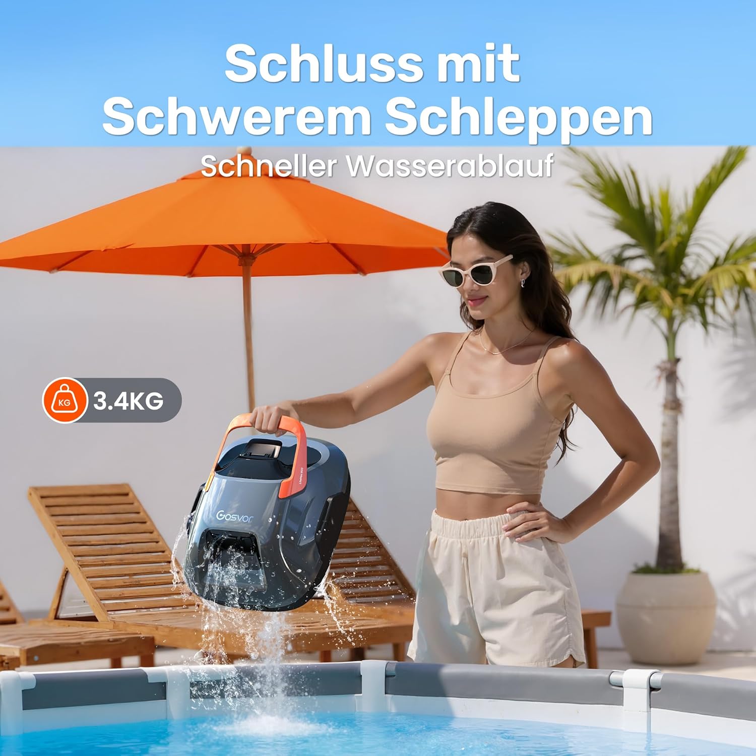 Pool-Roboter-Akku, 4500 LPH, effiziente Reinigung mit 90 Minuten Laufzeit, 3,4 kg leichter Bodenstaubsauger, einfach zu bedienen und zu warten, Pool-Staubsauger für Pools mit flachem Boden – Bild 3