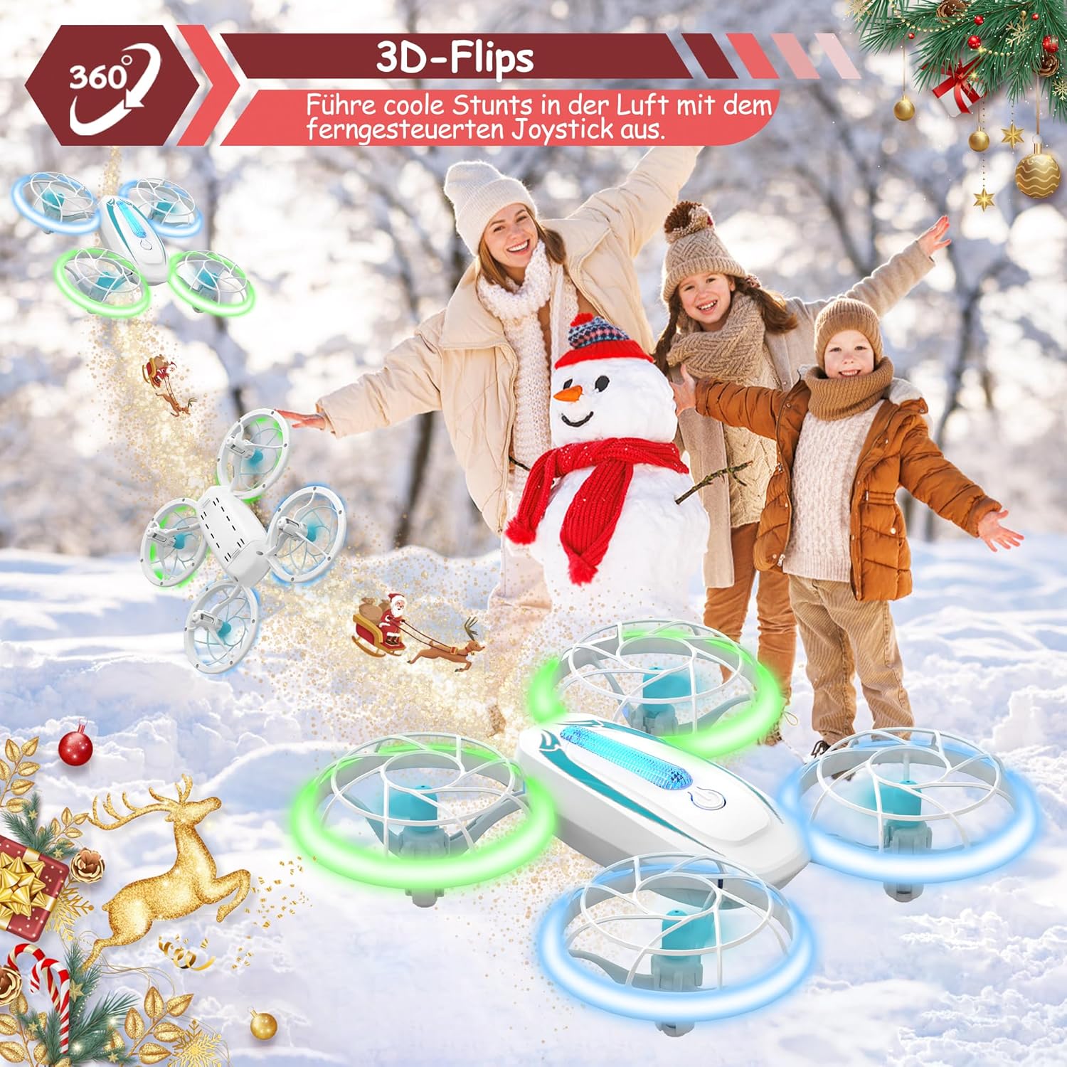 Wipkviey T18 Mini-Drohne für Kinder, ferngesteuerter Quadrocopter mit Höhenhaltung, Headless-Modus, LED-Lichtern und 360°-Flips, Spielzeugdrohne für Jungen und Mädchen, 2 Batterien – Bild 3