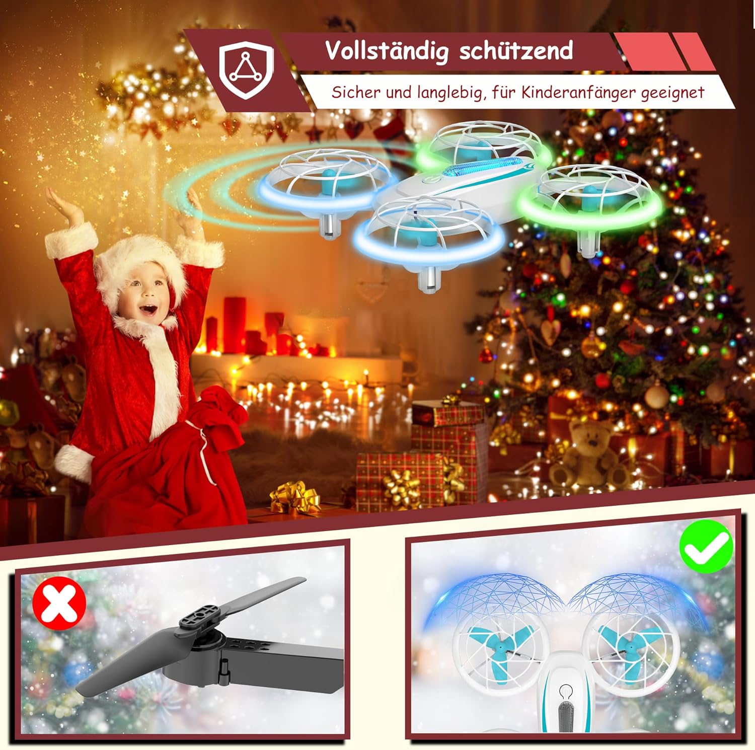 Wipkviey T18 Mini-Drohne für Kinder, ferngesteuerter Quadrocopter mit Höhenhaltung, Headless-Modus, LED-Lichtern und 360°-Flips, Spielzeugdrohne für Jungen und Mädchen, 2 Batterien – Bild 2