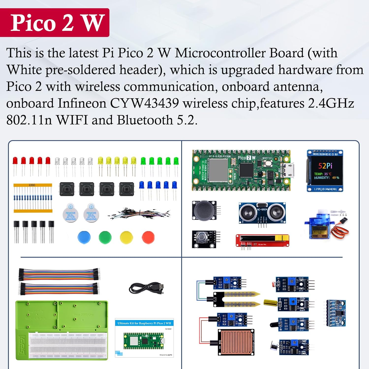 GeeekPi Ultimatives Starter-Kit für Pico 2W (im Lieferumfang enthalten), Dual Arm Cortex-M33 und Dual Hazard3 RISC-V Mikrocontroller, mit detailliertem Tutorial, mehreren Artikeln und Projekten – Bild 2