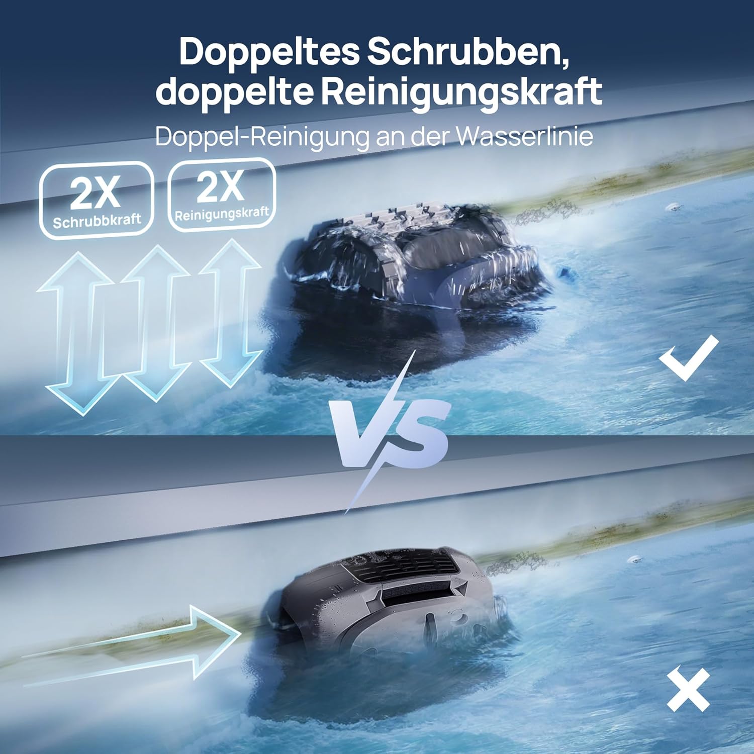 Beatbot AquaSense 2 Poolroboter, Akku-Poolsauger mit Parkfunktion, Poolreiniger Boden und Wand, doppelte Reinigung der Wasserlinie, für Pools bis 300 m², Mitternachtsblau – Bild 3