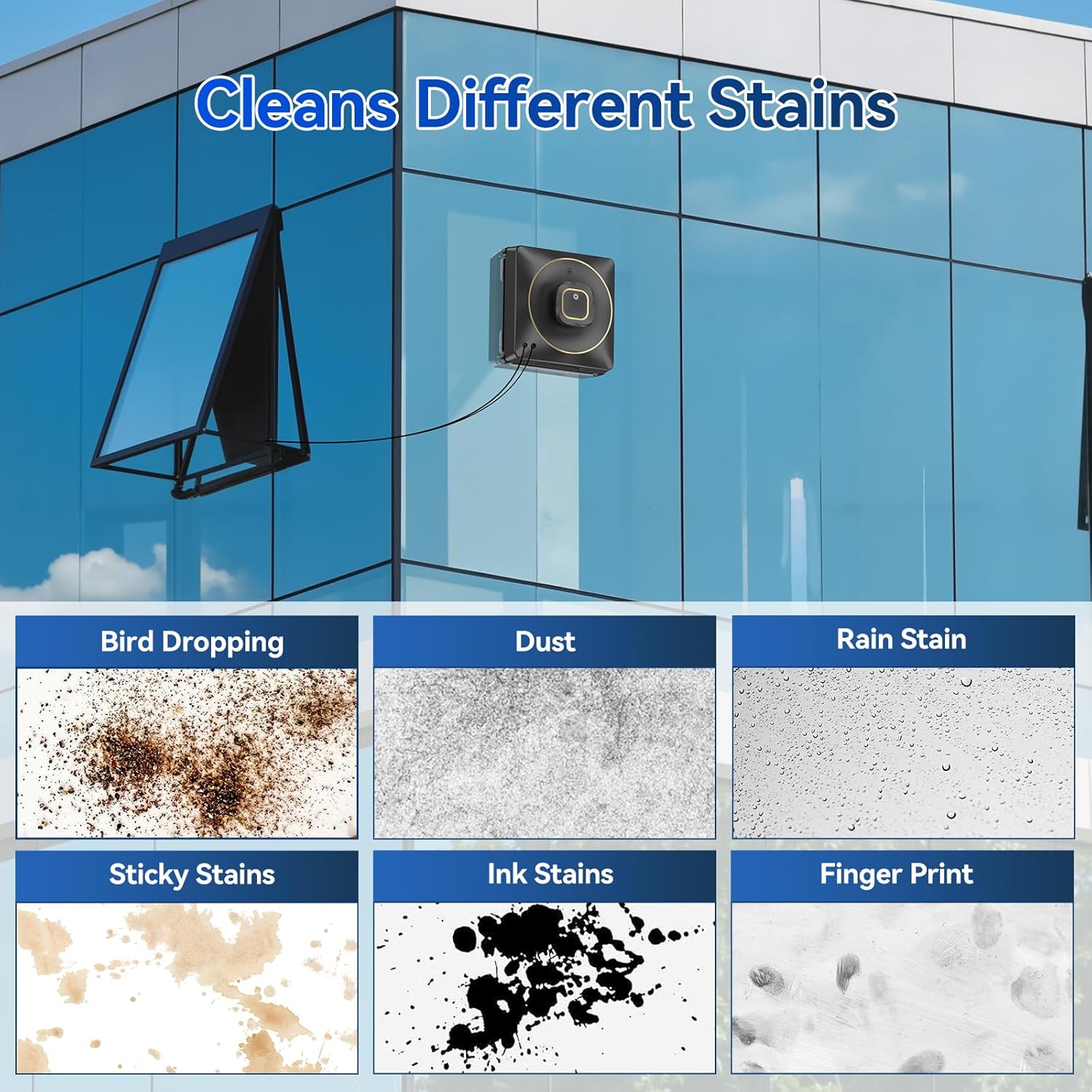 Fensterputzroboter, Vier-Düsen-Ultraschall-Sprühfunktion, 120-ml-Tank, Elektrischer Fensterreiniger mit 3500 Pa Saugleistung, 4 Reinigungsmodi für Hochhausfenster im Innen- oder Außenbereich – Bild 7