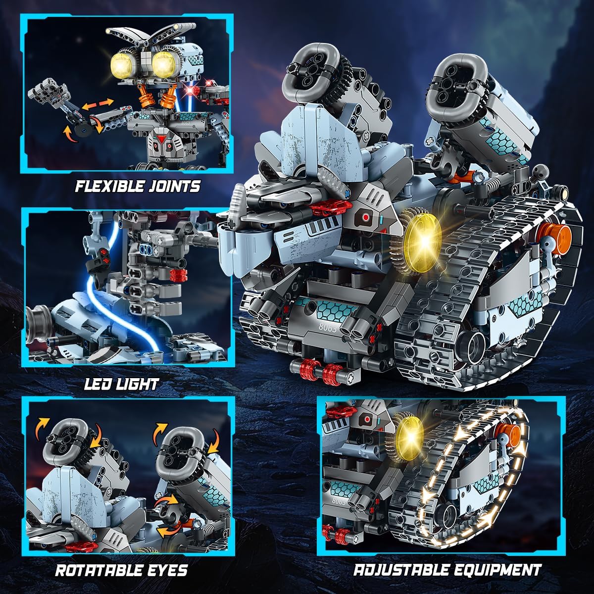 INSOON Technik Roboter Bauspielzeug mit Lichtern, 5-in-1 Roboter-Klemmbausteine mit App & Fernbedienung, RC-Panzer-Bausteine, 795 Teile, Lernspielzeug-Geschenk für Kinder, Jungen, Mädchen ab 14 Jahren – Bild 7