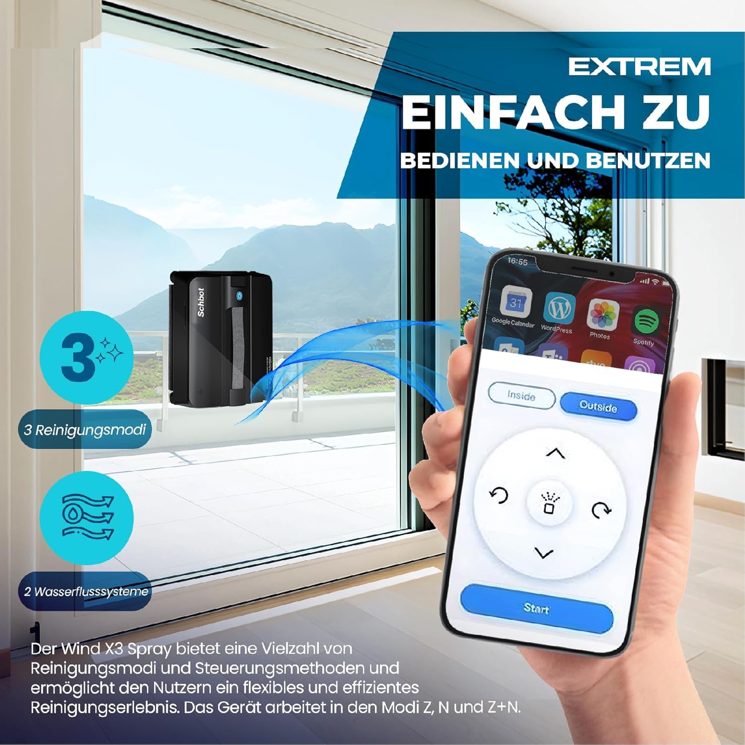 Wind X3 Spray 2025 Fensterreinigungsroboter – Fensterreiniger für den Innen- und Außenbereich für rahmenloses und rahmenloses Glas – Bild 5