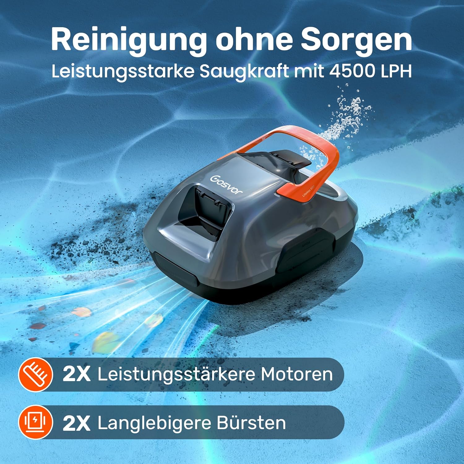 Pool-Roboter-Akku, 4500 LPH, effiziente Reinigung mit 90 Minuten Laufzeit, 3,4 kg leichter Bodenstaubsauger, einfach zu bedienen und zu warten, Pool-Staubsauger für Pools mit flachem Boden – Bild 2