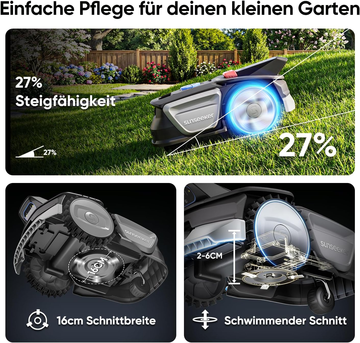 Sunseeker V1+Garage, Roboter-Rasenmäher ohne Begrenzungskabel, 300 m² für kleine Gärten, Vision AI Intelligente Navigation, Rasenroboter mit One-Click-Mähen – Bild 5
