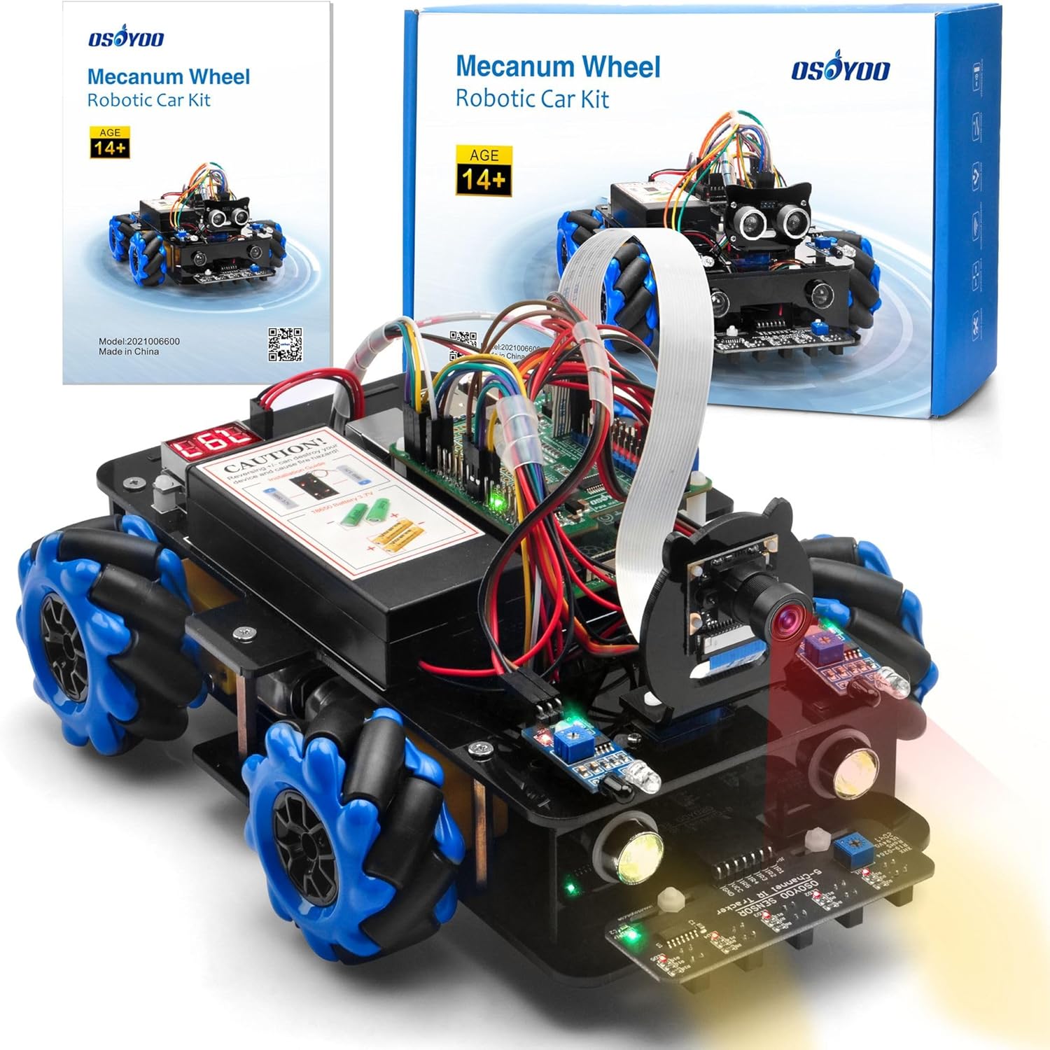 MECANUM Wheel Robot Car Kit für Raspberry Pi 3 4 5 – Omnidirektionales STEM-Lern- und Programmierkit mit Videosteuerung, Linienverfolgung und Hindernisvermeidung