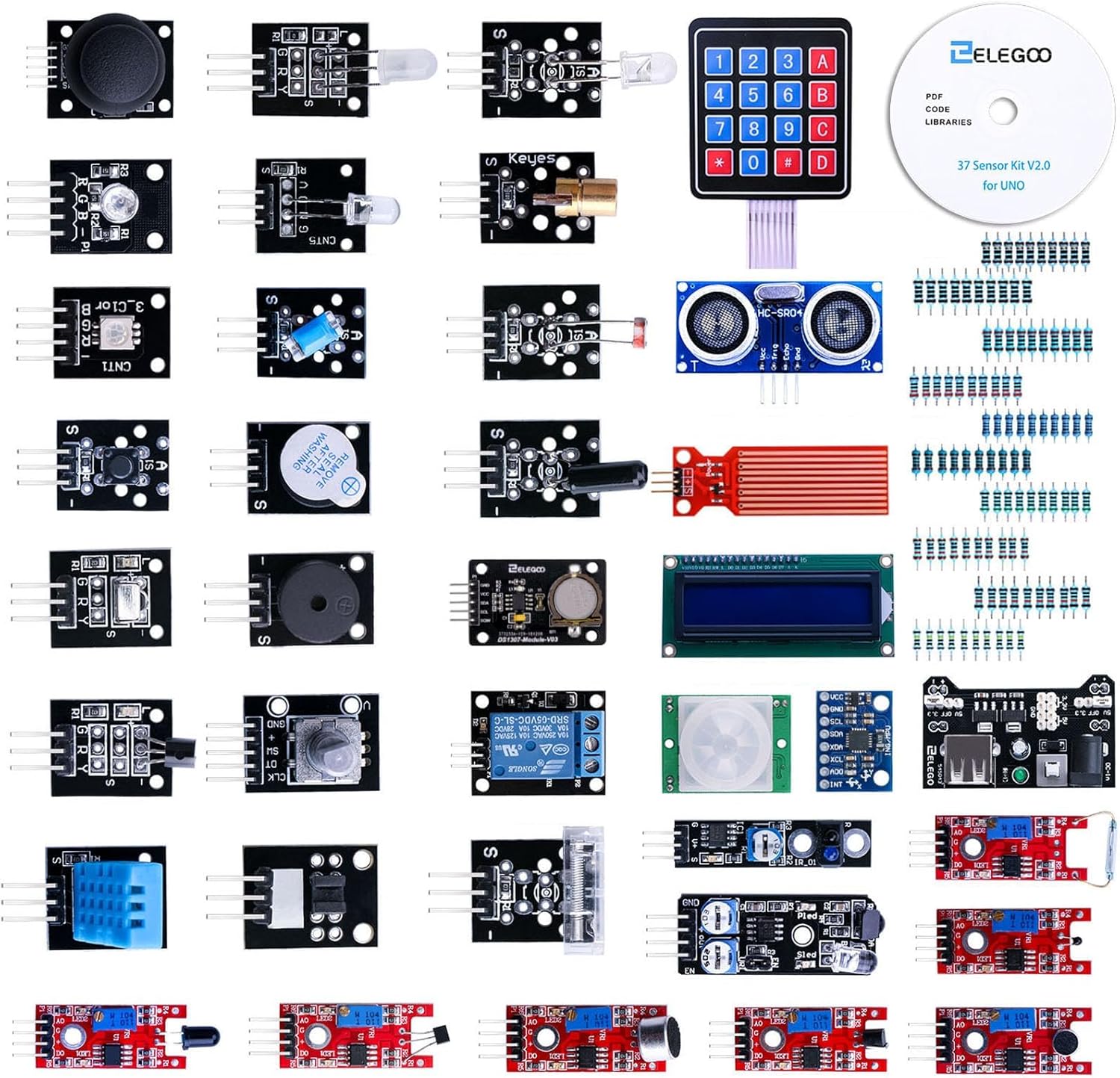 ELEGOO Verbessertes 37-in-1-Sensormodul-Kit, kompatibel mit Arduino IDE, mit Anleitung für Elektronikprojekte, Mikrocontroller-Boards nicht im Lieferumfang enthalten