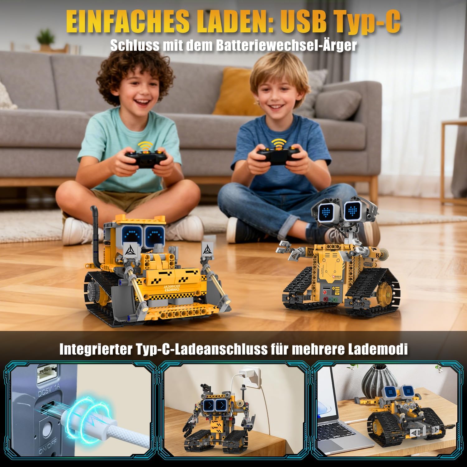 Technik Roboterbauspielzeug für Kinder, 5-in-1-Roboter mit App & ferngesteuertem Technic Wall Robotics Kit mit 16 LED-Gesichtsausdrücken, 373 Teile RC programmierbares Roboterspielzeug Geschenk für 6 7 8 10 – Bild 5