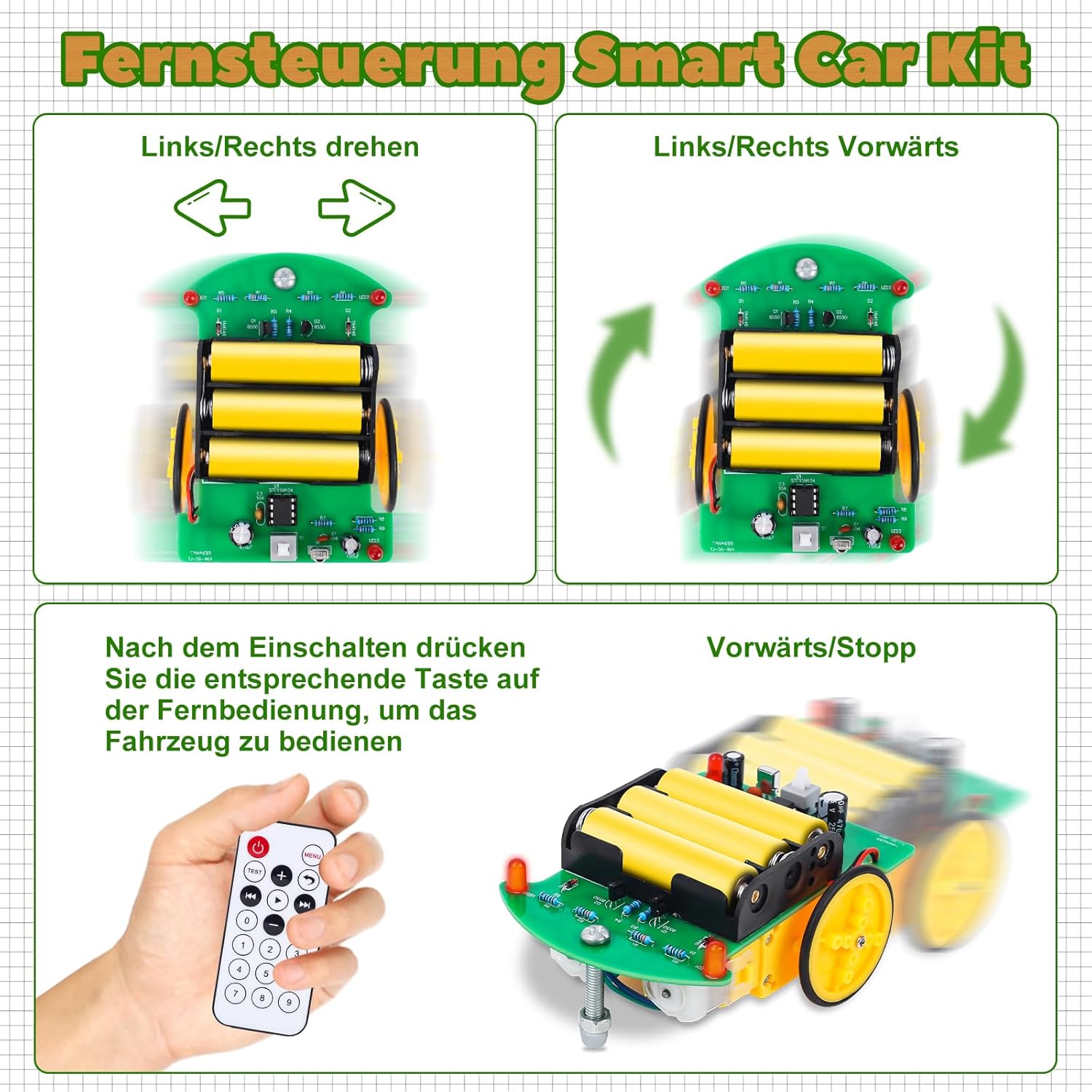 Üben Sie das Löten und lernen Sie das ferngesteuerte Auto-Kit, Anfänger DIY 2WD Smart Robot Car Kit, elektronisches und DIY-Lernen zum Löten – Bild 3