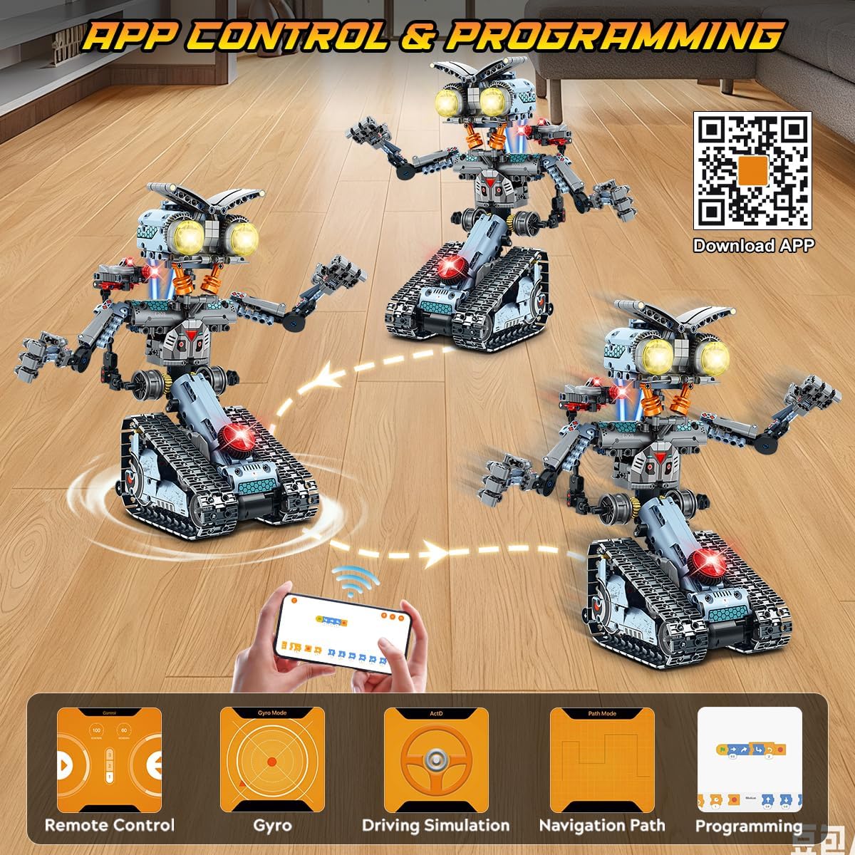 INSOON Technik Roboter Bauspielzeug mit Lichtern, 5-in-1 Roboter-Klemmbausteine mit App & Fernbedienung, RC-Panzer-Bausteine, 795 Teile, Lernspielzeug-Geschenk für Kinder, Jungen, Mädchen ab 14 Jahren – Bild 8